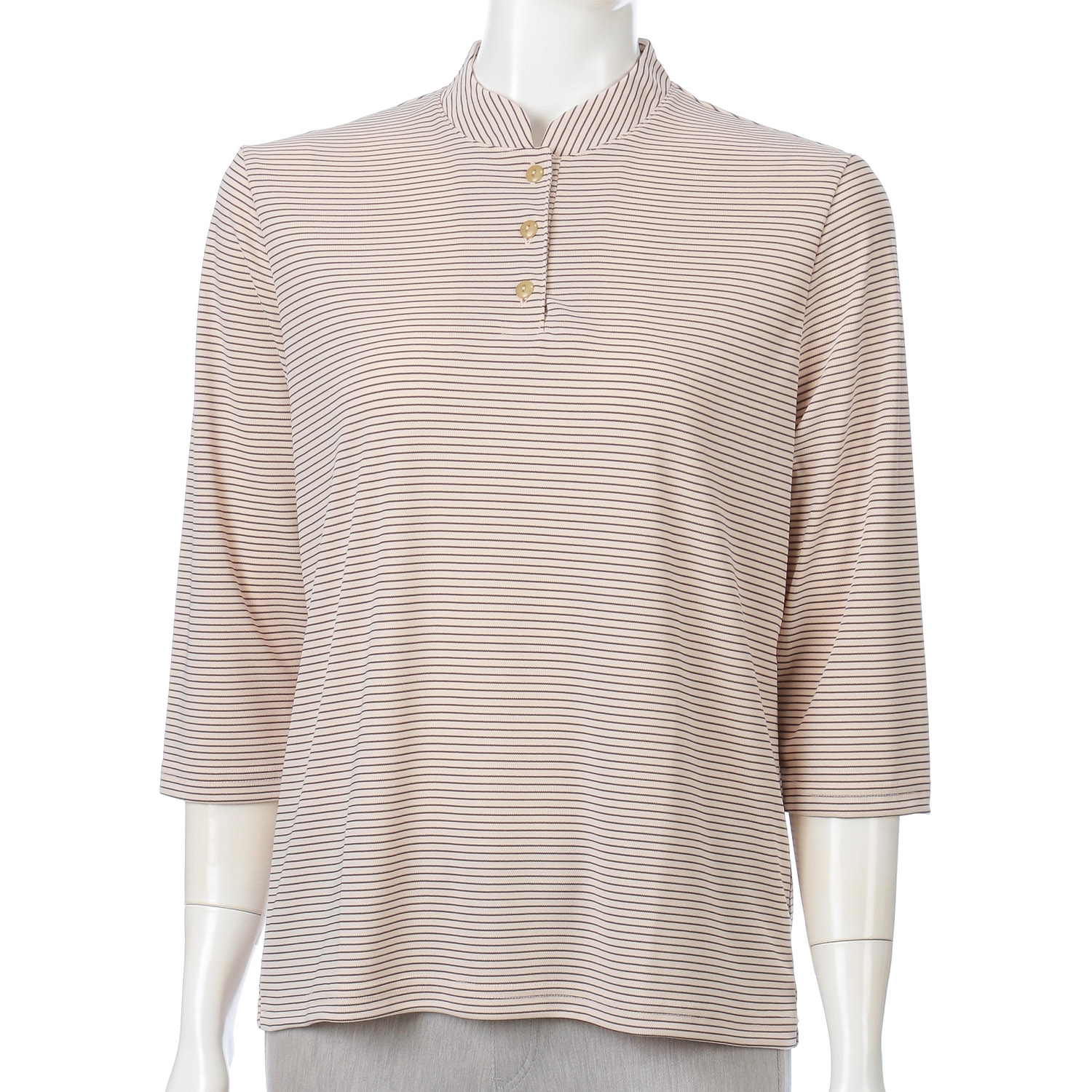 ボタン付きマオカラーボーダープルオーバー