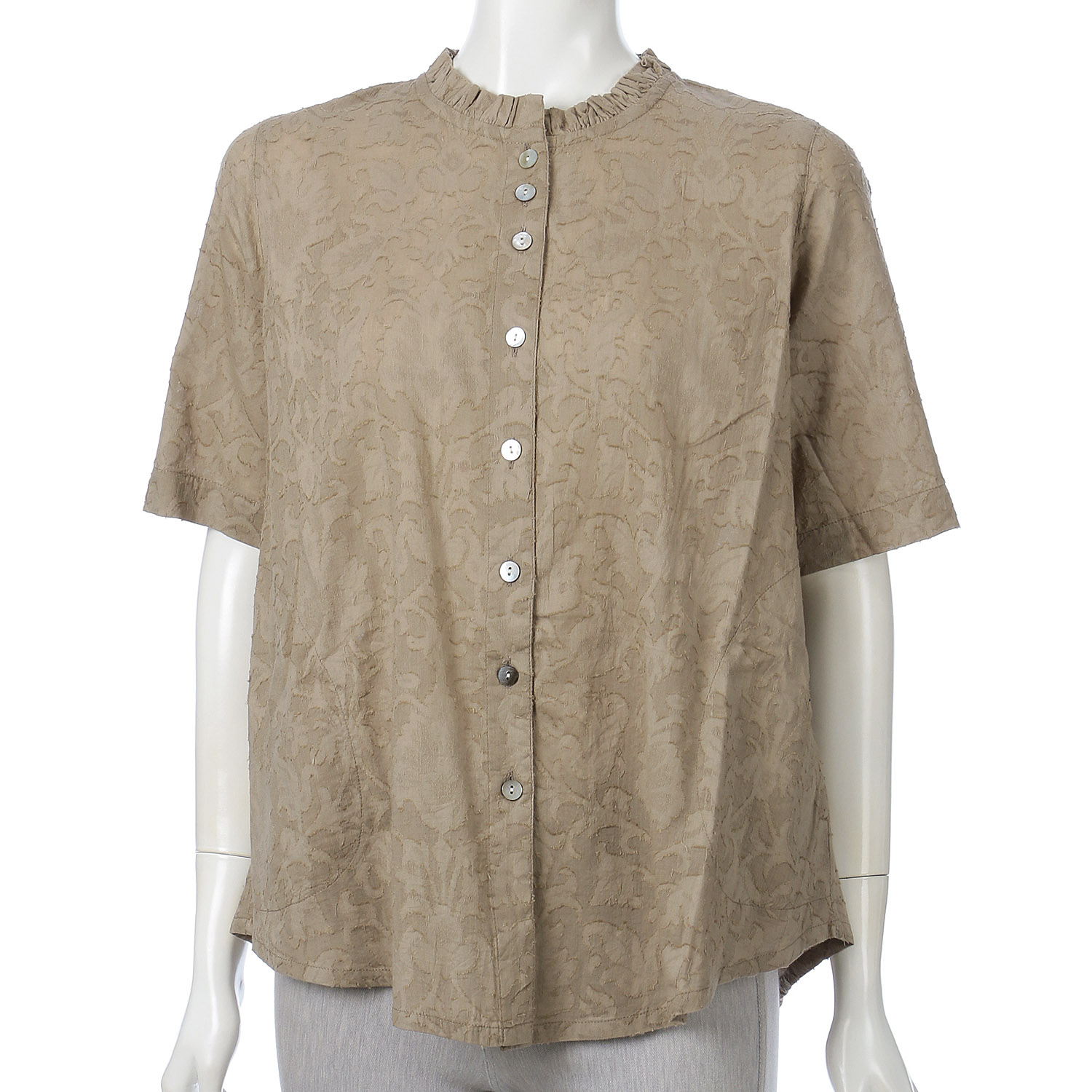 透かしジャガード襟フリルブラウス - 画像2