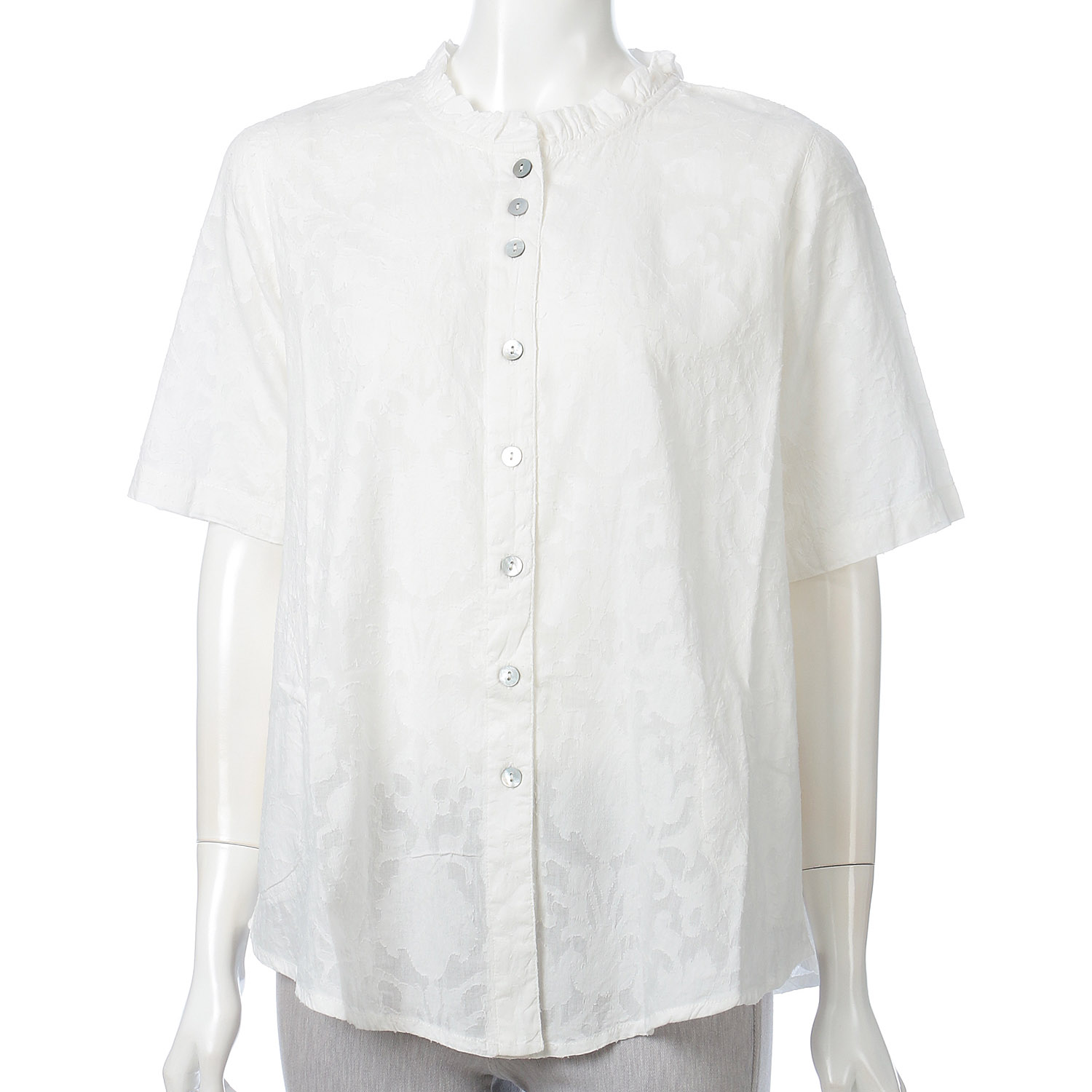 透かしジャガード襟フリルブラウス