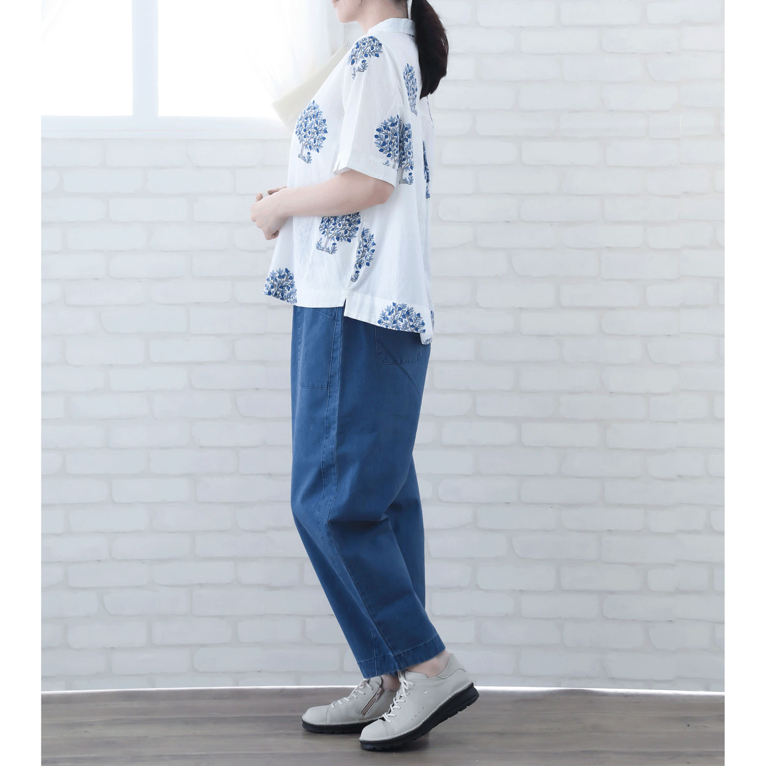 インディゴ ビッグモチーフプリントブラウス - 画像5