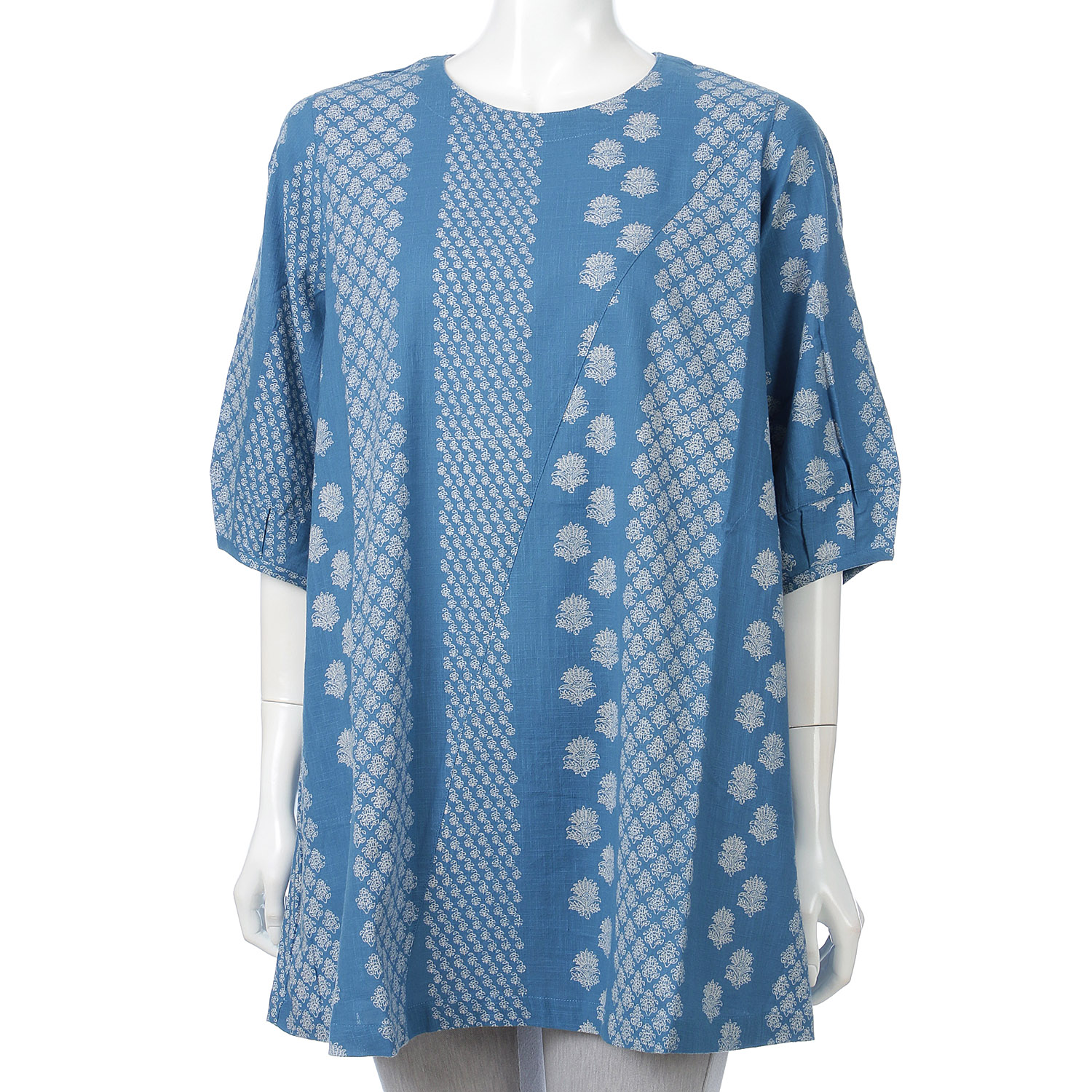 インディゴ モノトーン小花柄プリントチュニック - 画像8