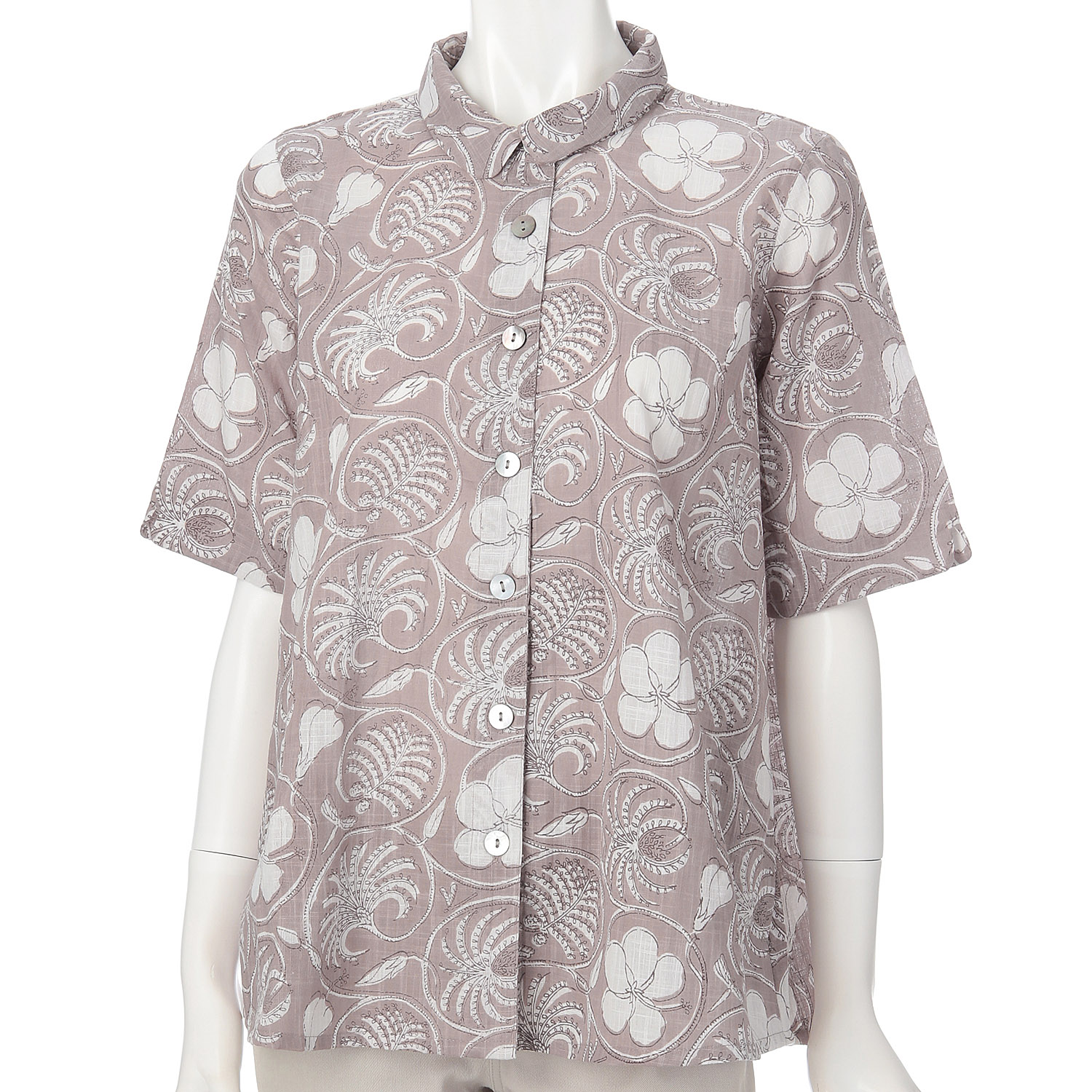 インディゴ フラワープリント五分袖ブラウス - 画像3