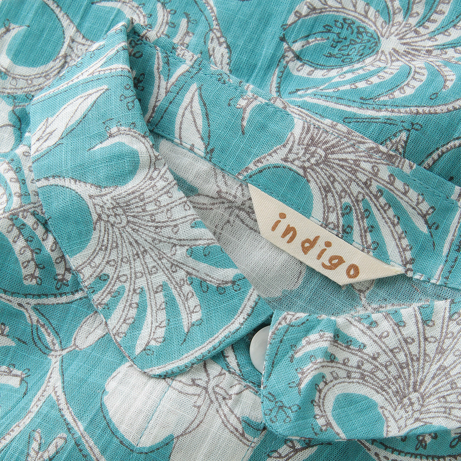 インディゴ フラワープリント五分袖ブラウス - 画像6