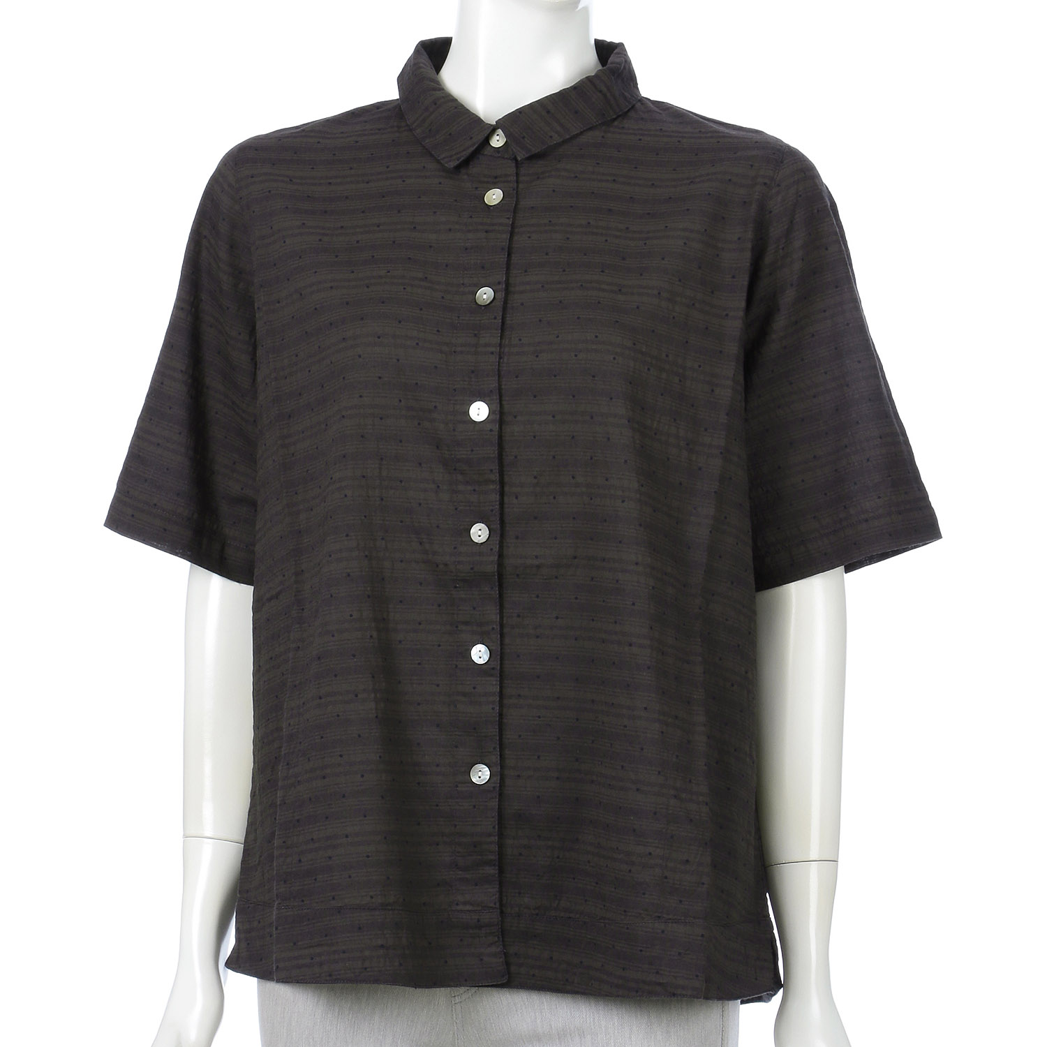 インディゴ ミニドットプリント五分袖ブラウス - 画像2