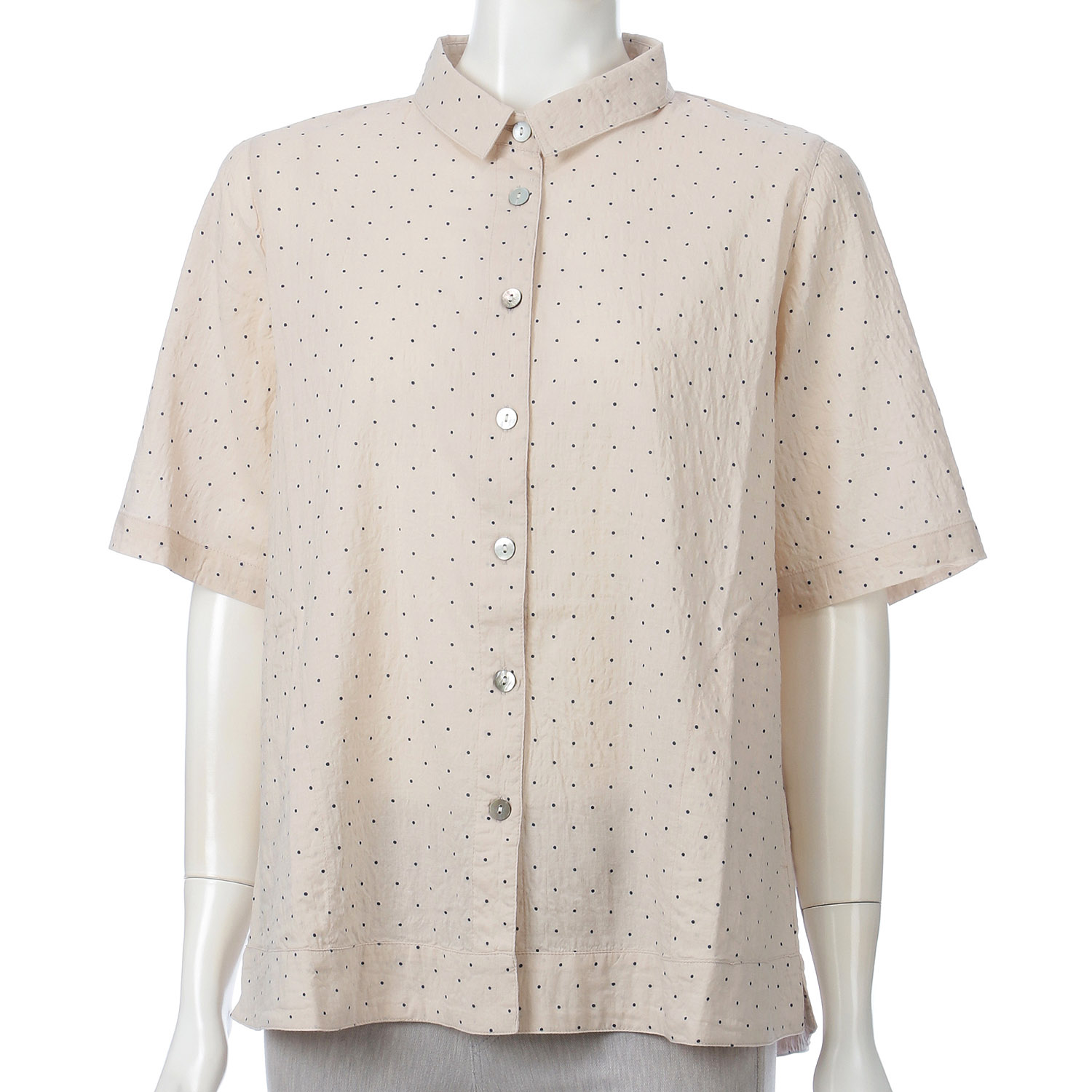 インディゴ ミニドットプリント五分袖ブラウス - 画像3