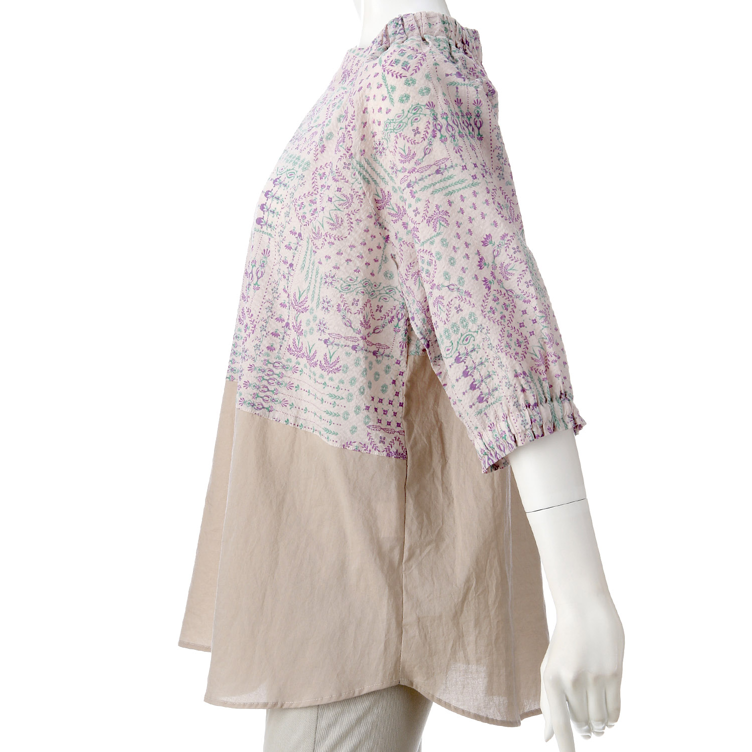 アトリエ雅 プリント無地切替ブラウス - 画像4