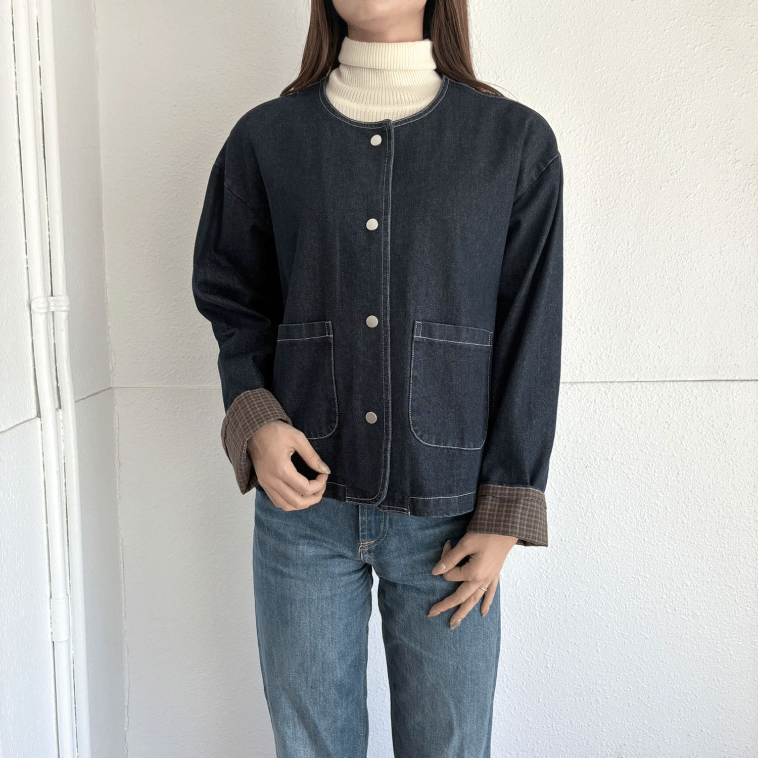 【Makito】ノーカラーデニムジャケット - 画像2