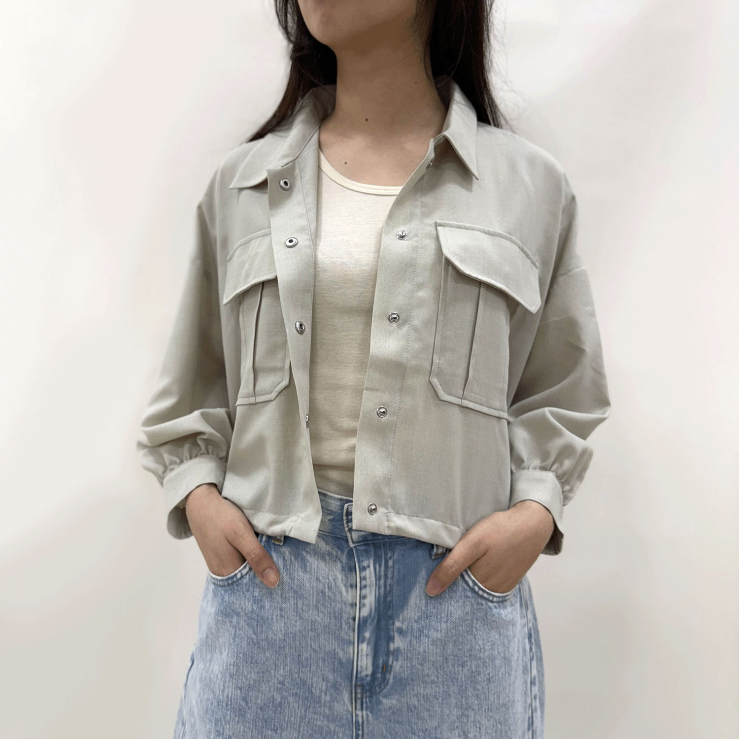 麻調ナチュラルワッシャーシャツブルゾン - 画像1