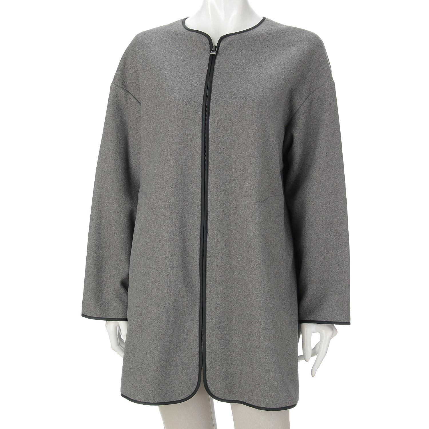 パイピングノーカラーZIPコート - 画像1