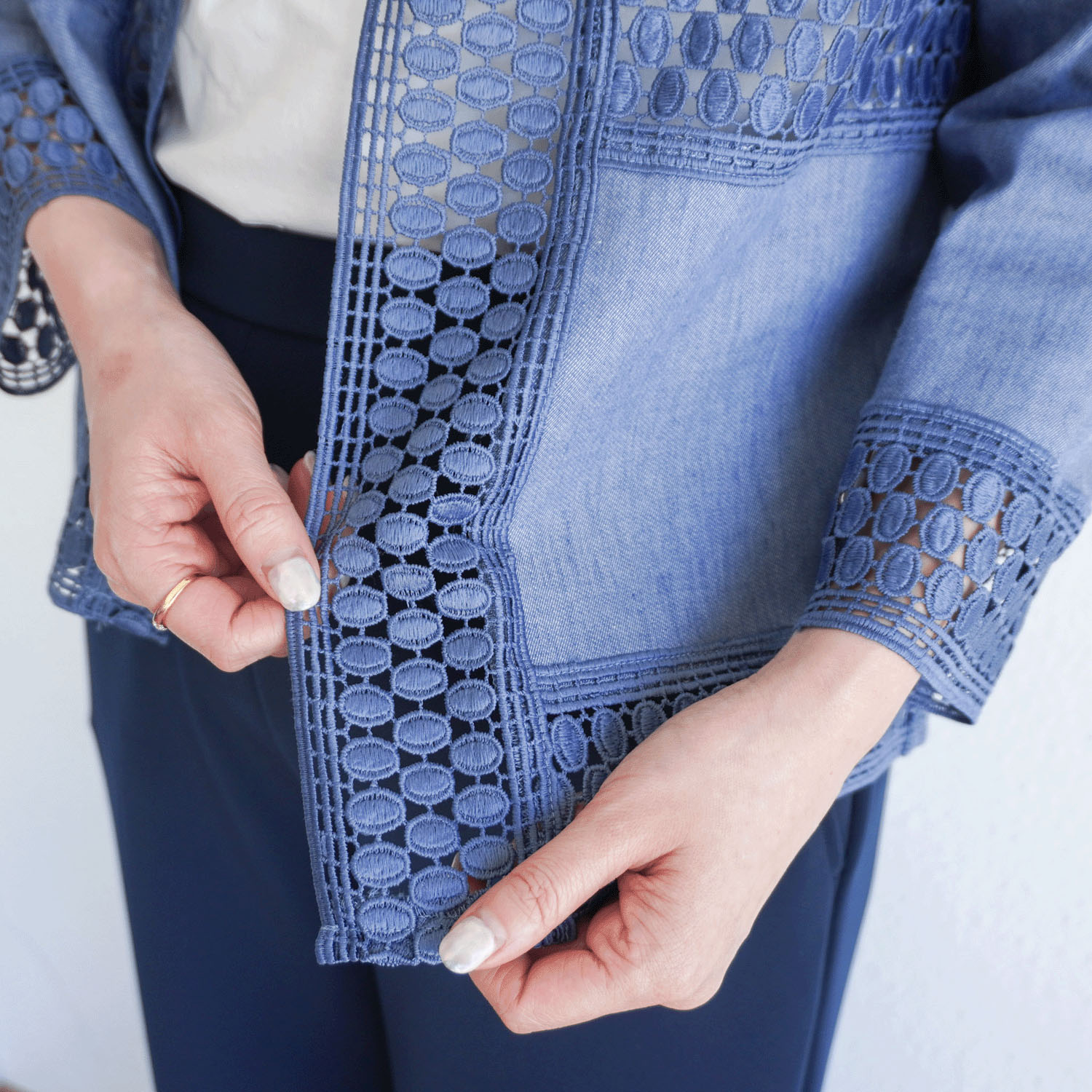 デニム調綿麻PUジャケット - 画像5