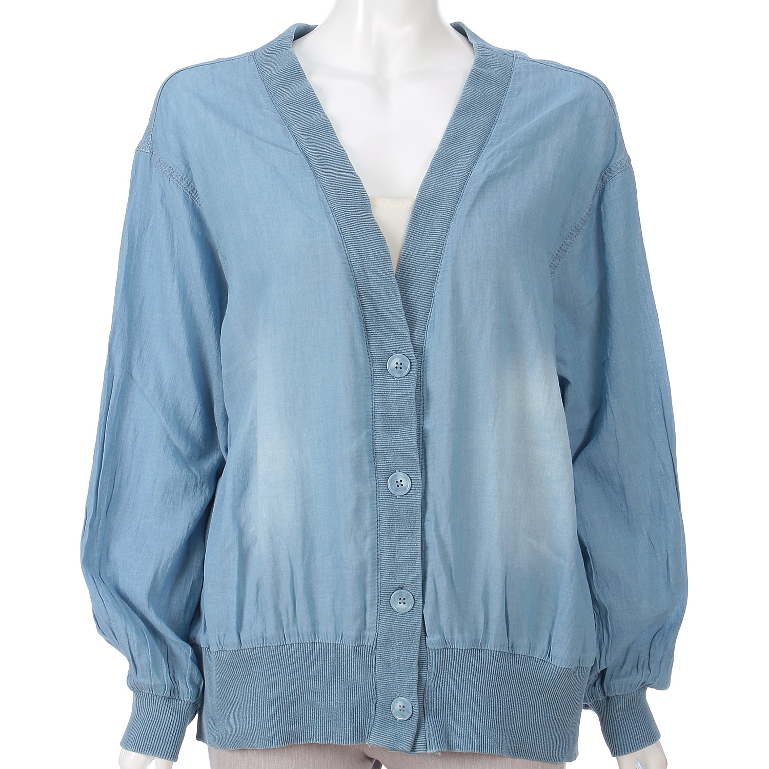 Vネックシアーデニムカーデガン