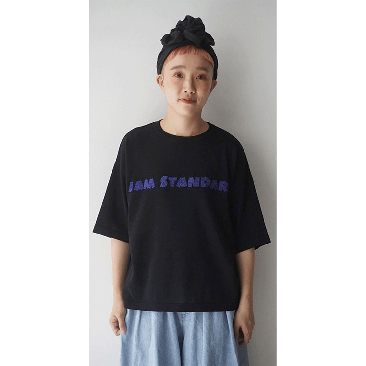 mao made ロゴ刺繍5分袖ニットTEE