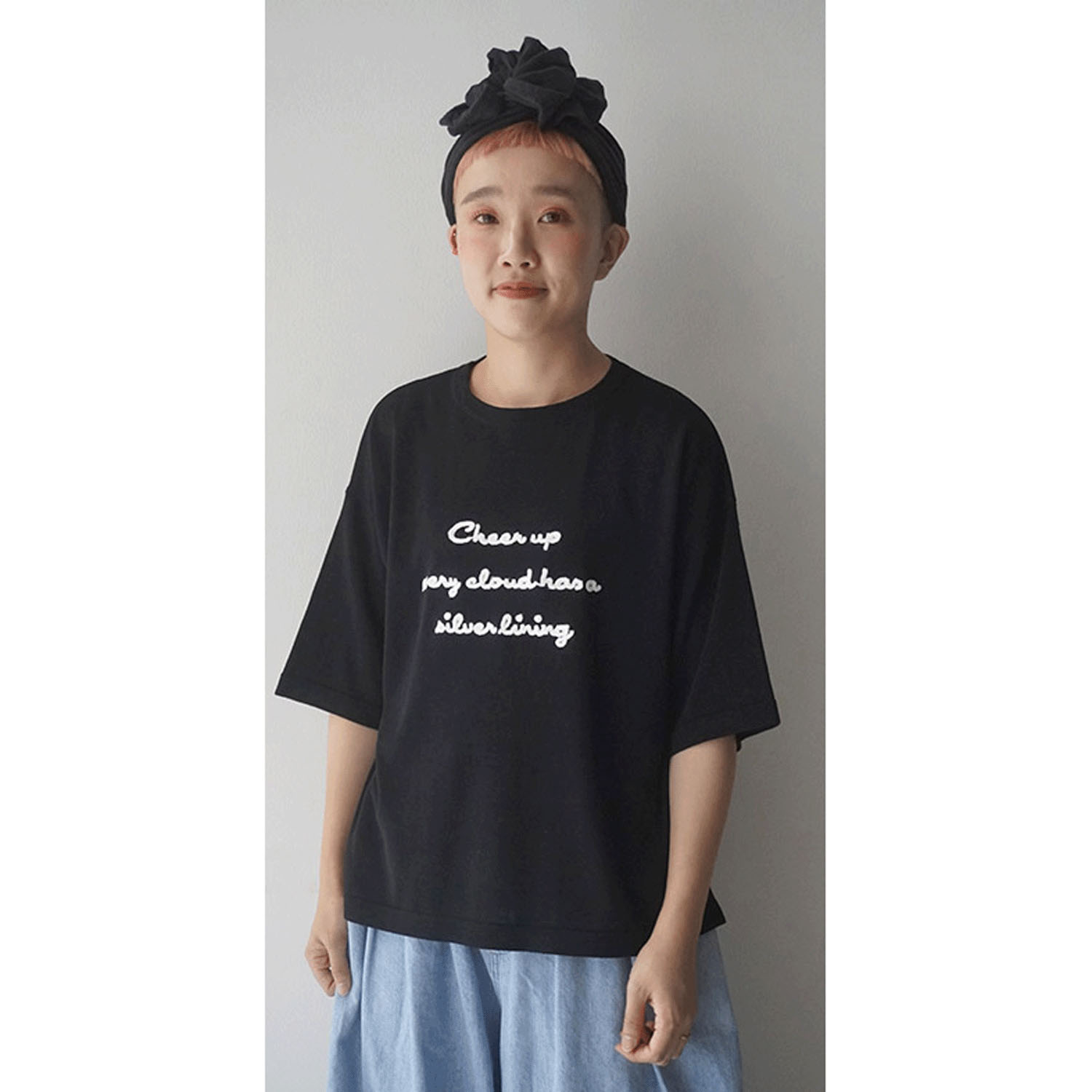 mao made ロゴチェーン刺繍5分袖ニットTEE - 画像2