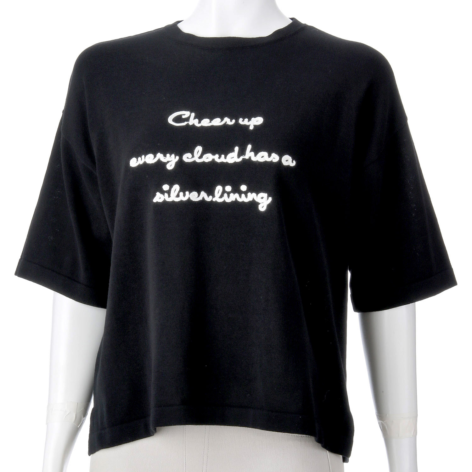 mao made ロゴチェーン刺繍5分袖ニットTEE - 画像3