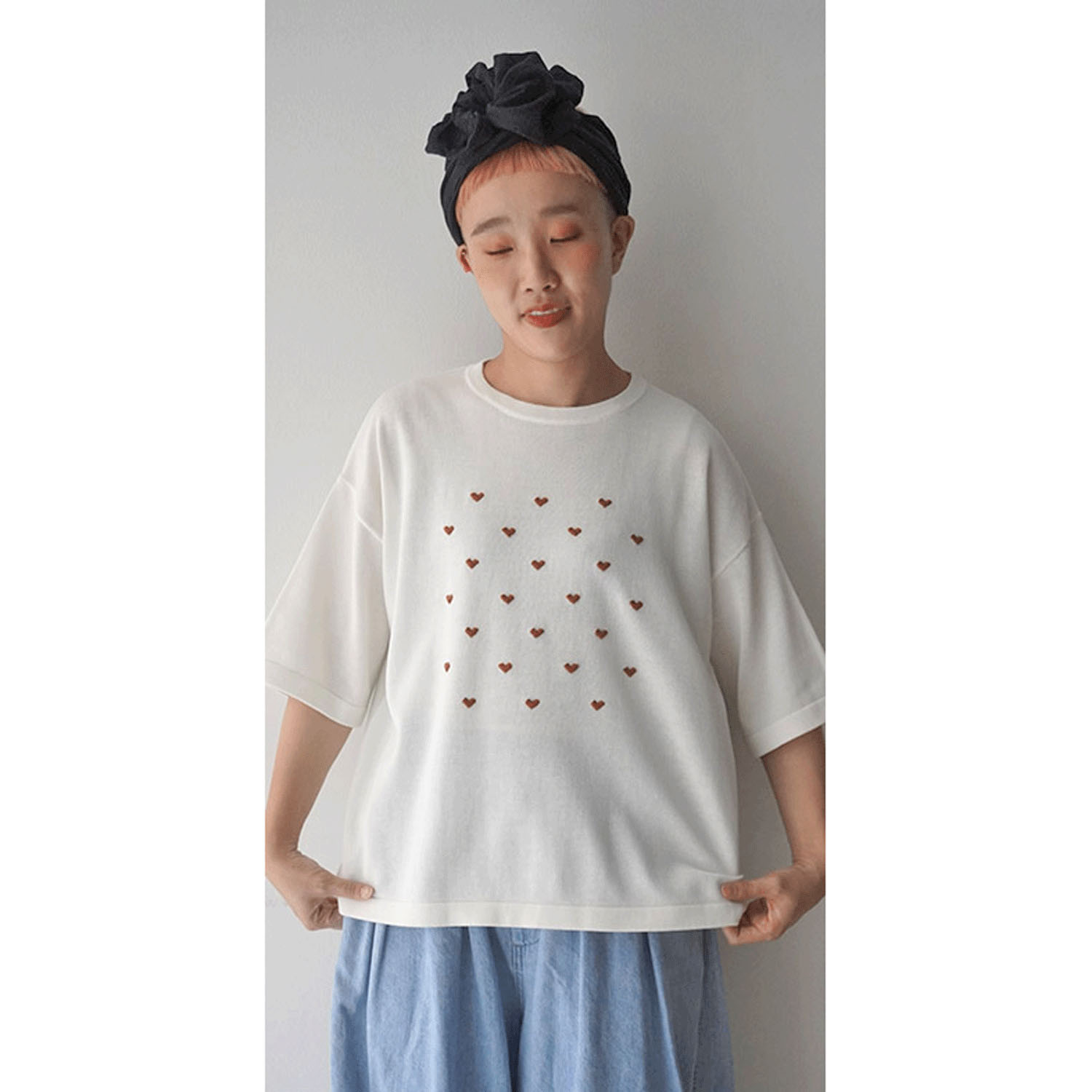 【Insta Live】mao made ハート刺繍5分袖ニットTEE - 画像4