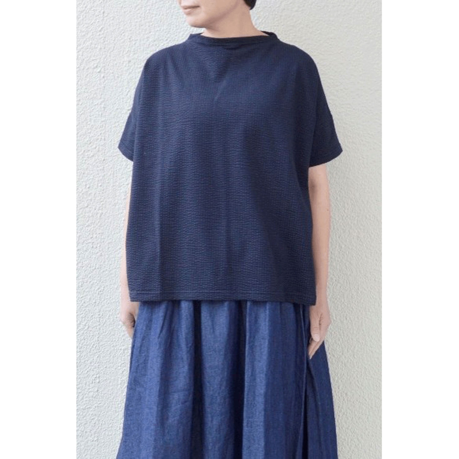 homeworking ストライプサッカーニット ボトルネックプルオーバー - 画像2