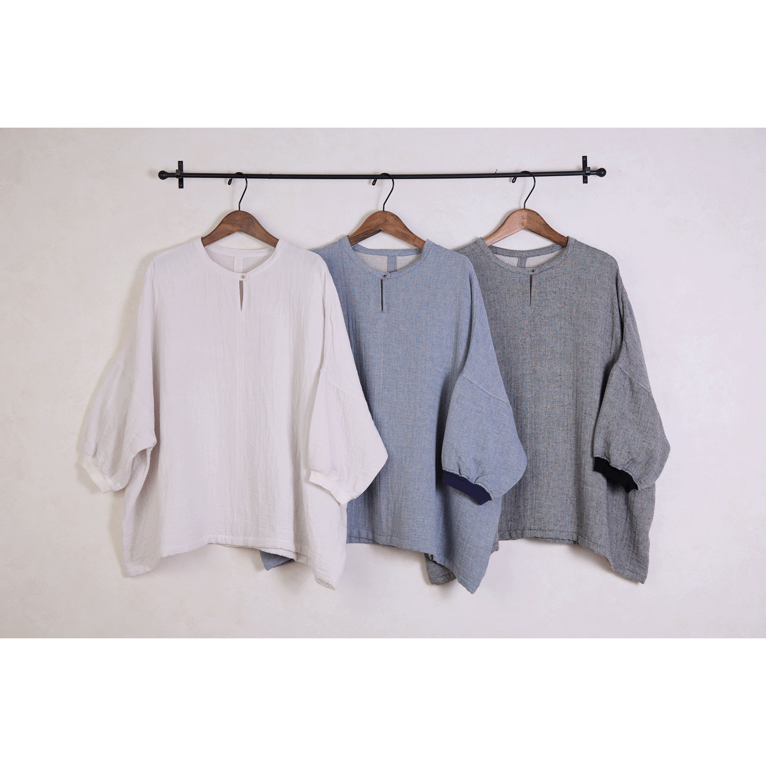 le ciel a tempsdoux  綿シャンブレーダブルガーゼブラウス - 画像2