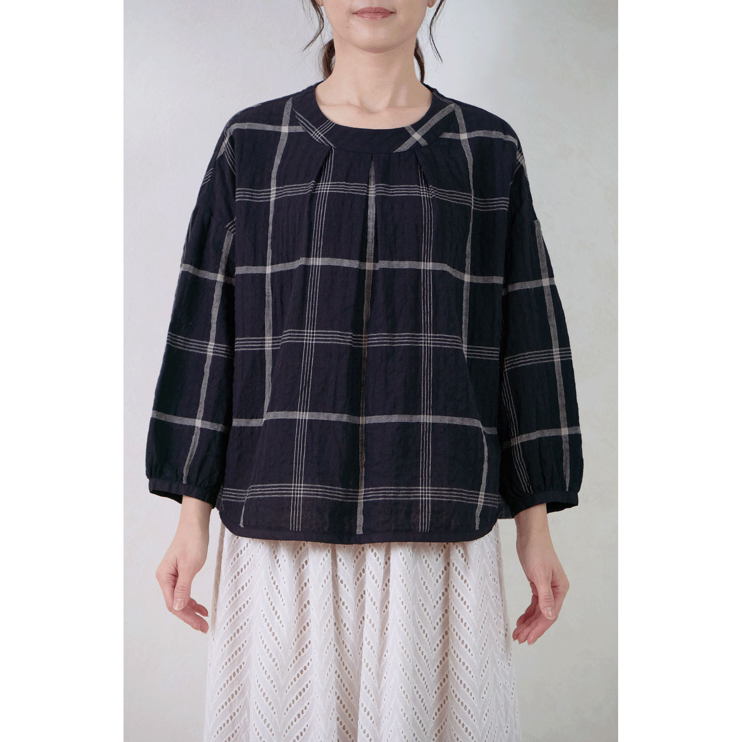 le ciel a tempsdoux 先染めチェックブラウス