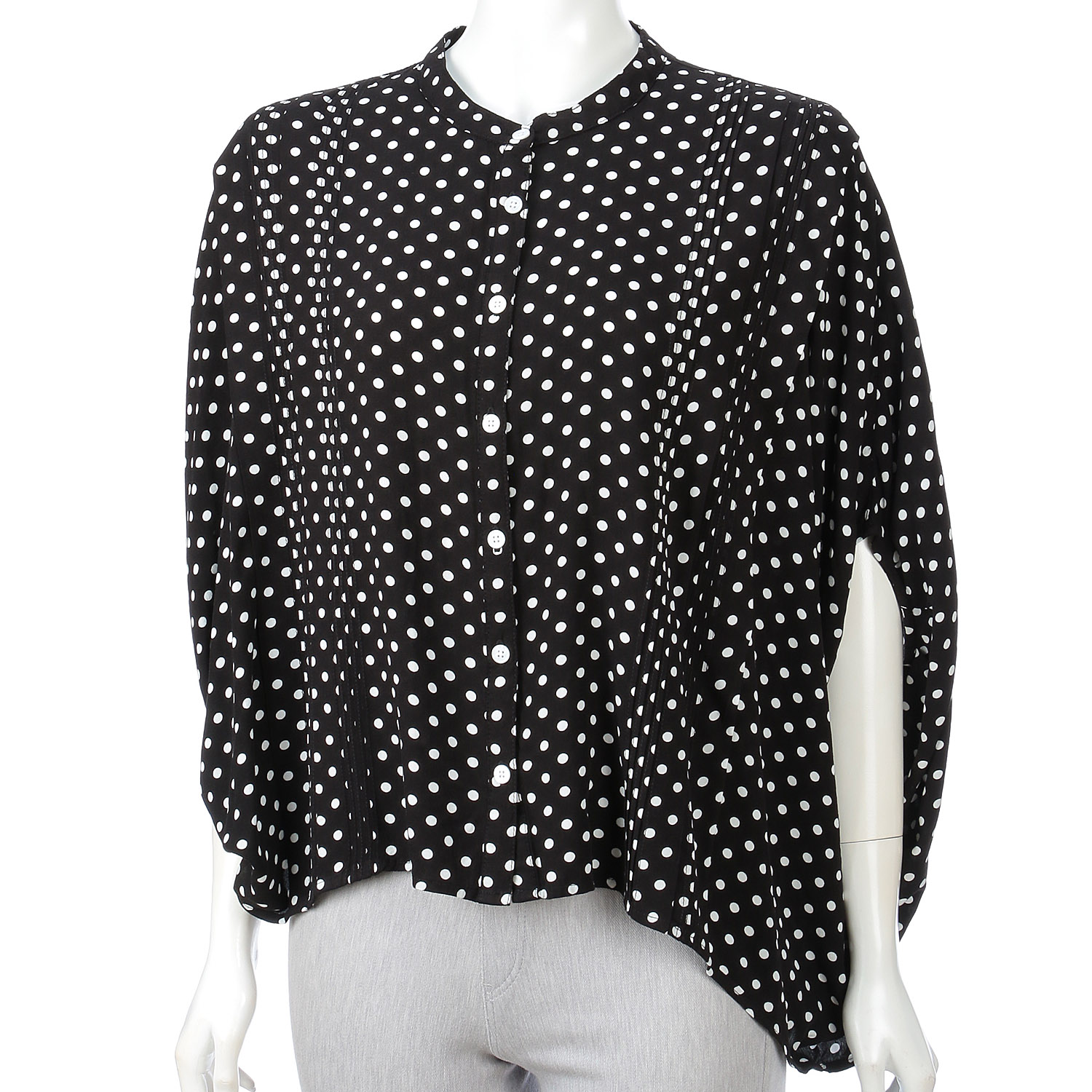 ubasoku バンドカラー縦ピンタック加工本貝釦水玉プルオーバー - 画像6