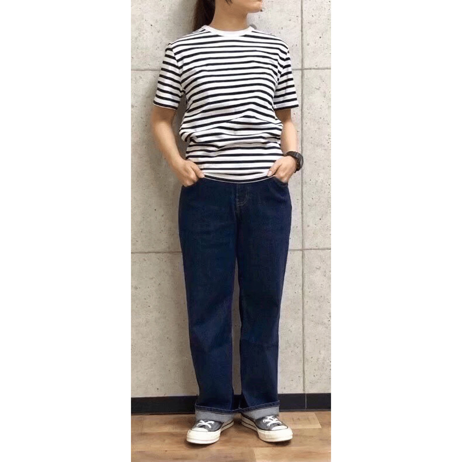 AUG 半袖ボーダークルーネックTシャツ