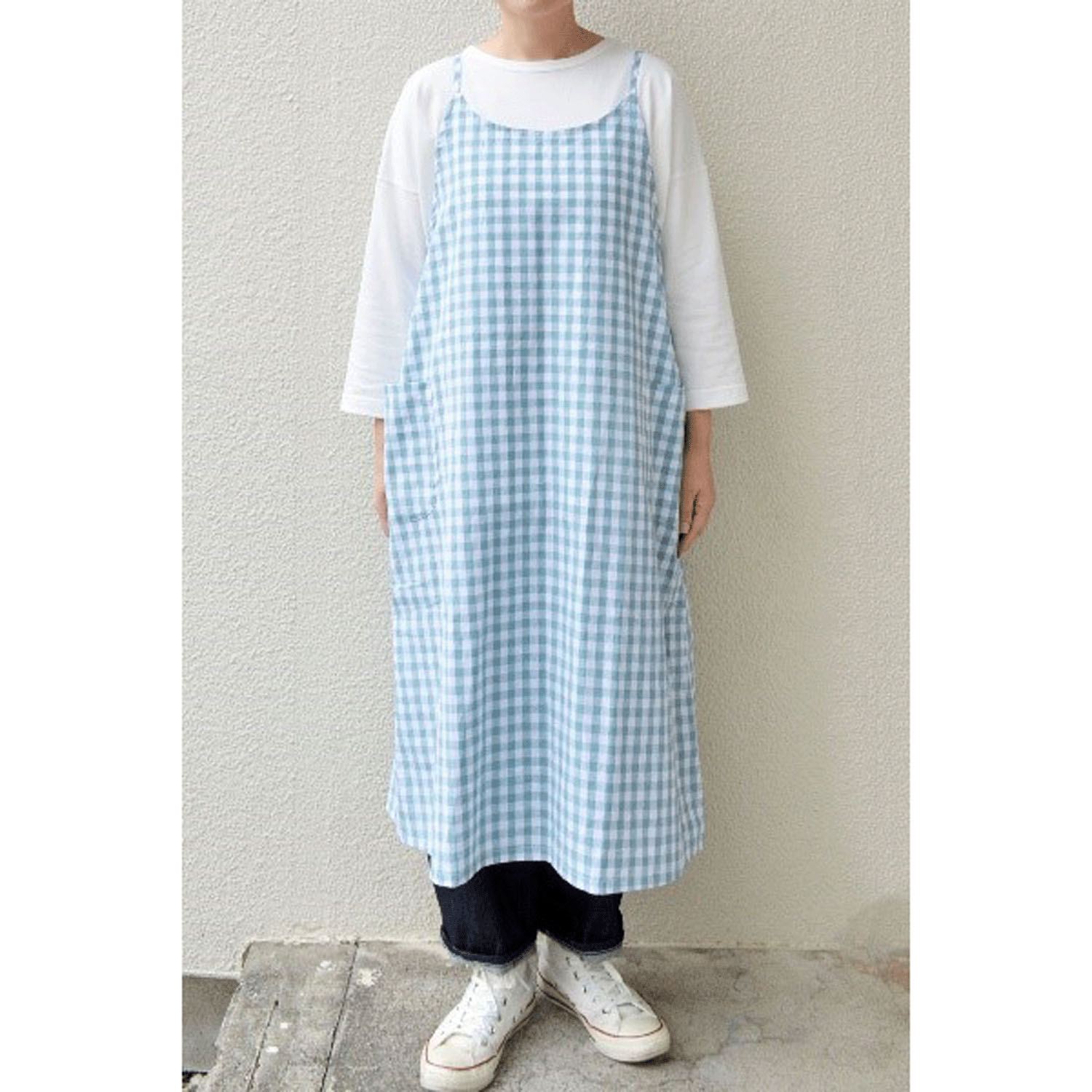 【ETONET限定】homeworking ギンガムギャザーエプロンワンピース