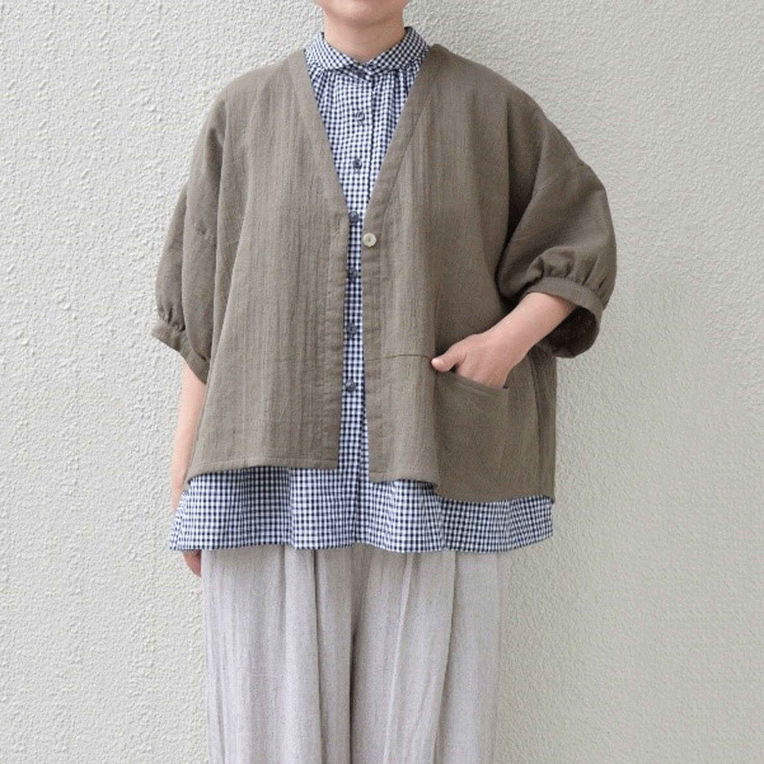 homeworking ダブルガーゼハンドワッシャーカーディガン