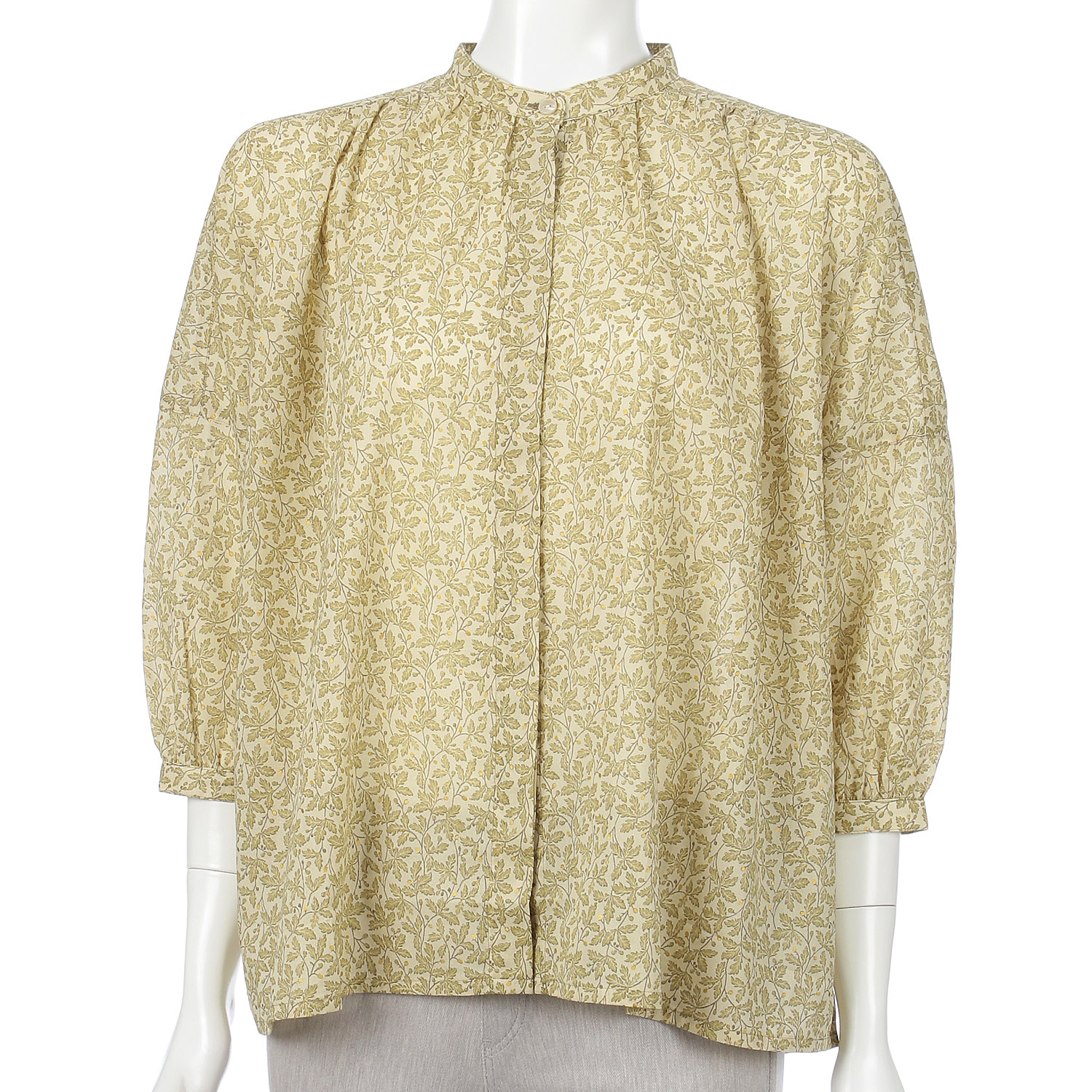 homeworking ボイルリーフ＆ドットプリント 比翼ギャザーブラウス - 画像3