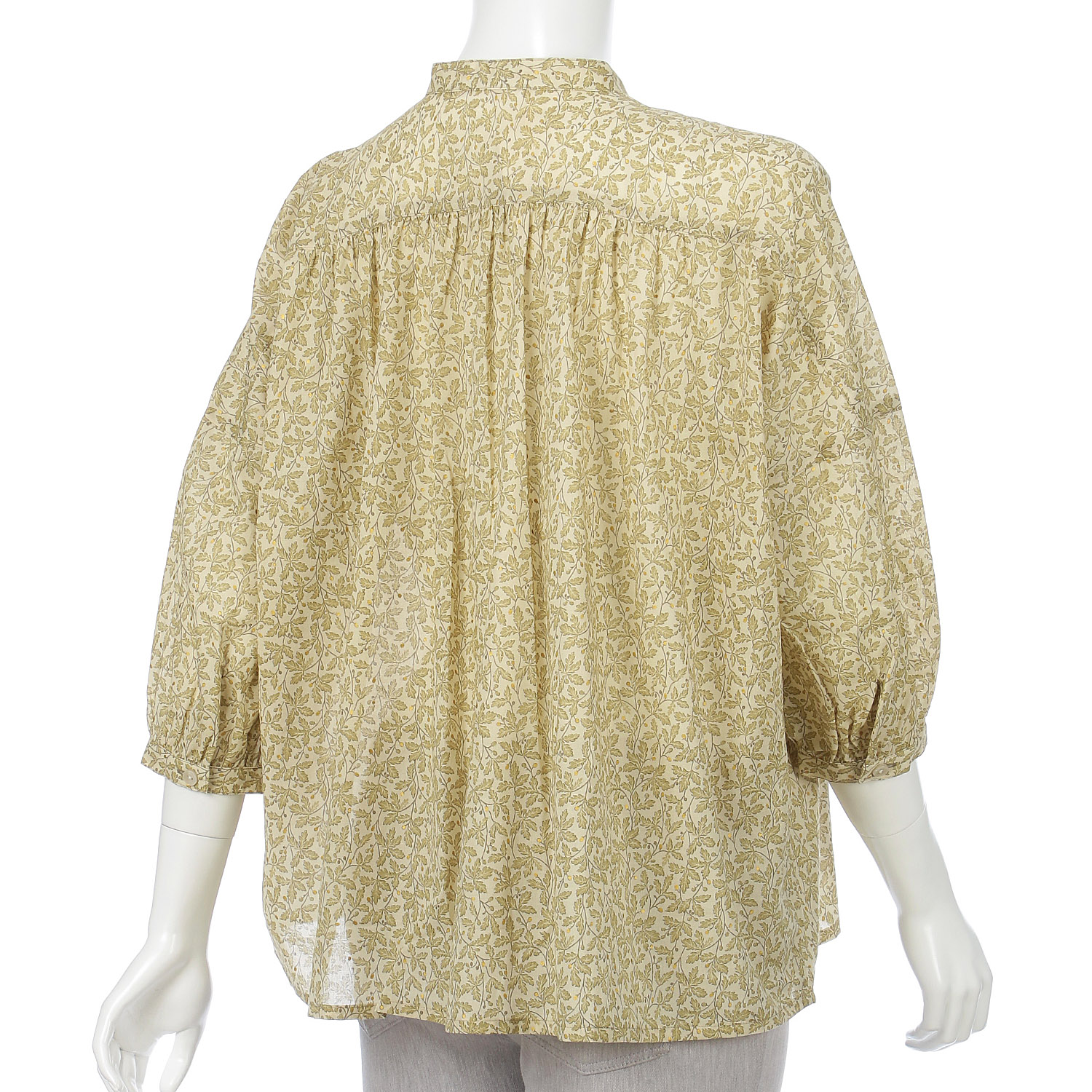 homeworking ボイルリーフ＆ドットプリント 比翼ギャザーブラウス - 画像4