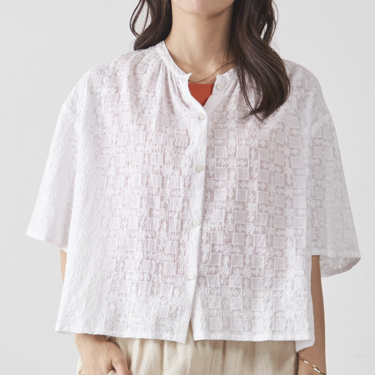 Fanaka シアー総刺繍前開きブラウス - 画像2