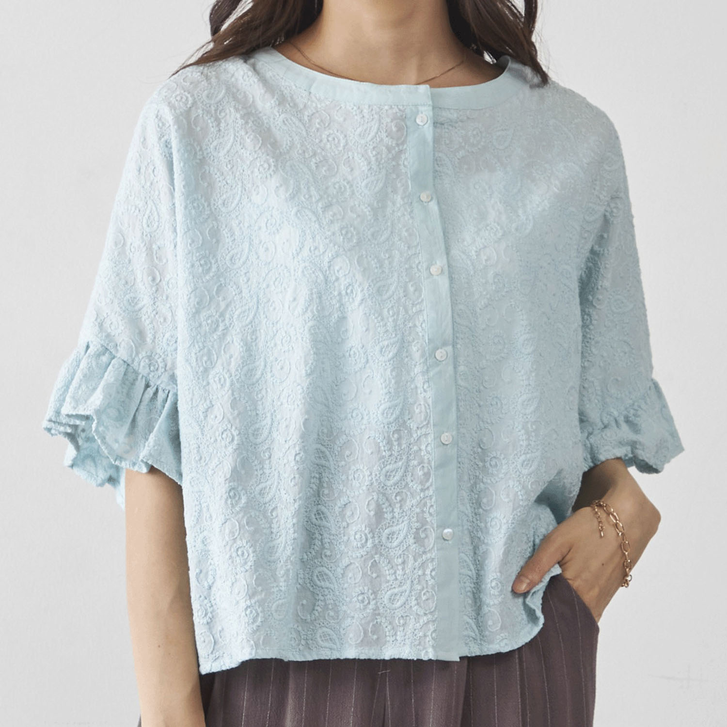 Fanaka フリルスリーブ刺繍ブラウス - 画像4