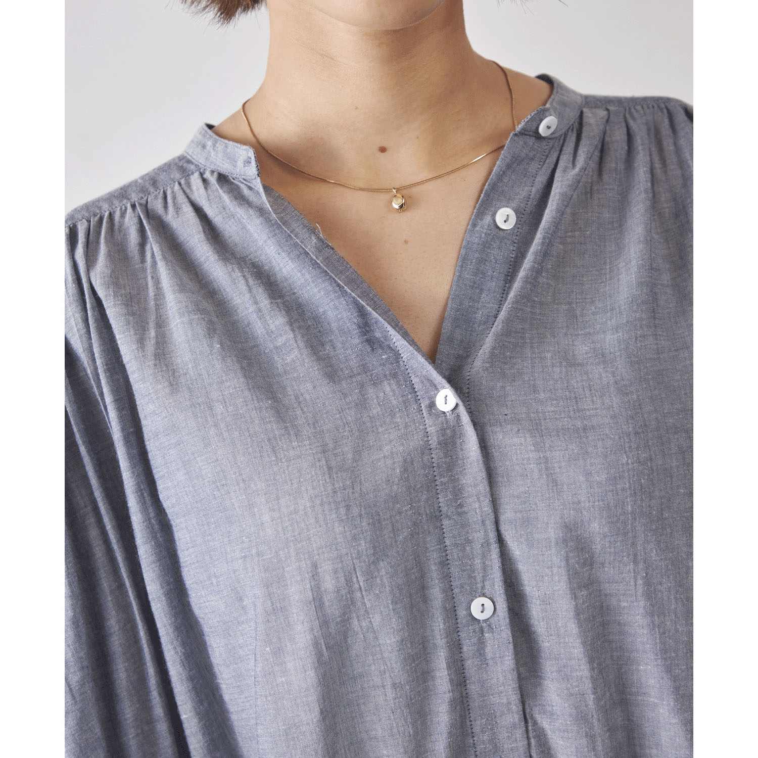 Fanaka 先染めギャザー前開きワンピース - 画像9