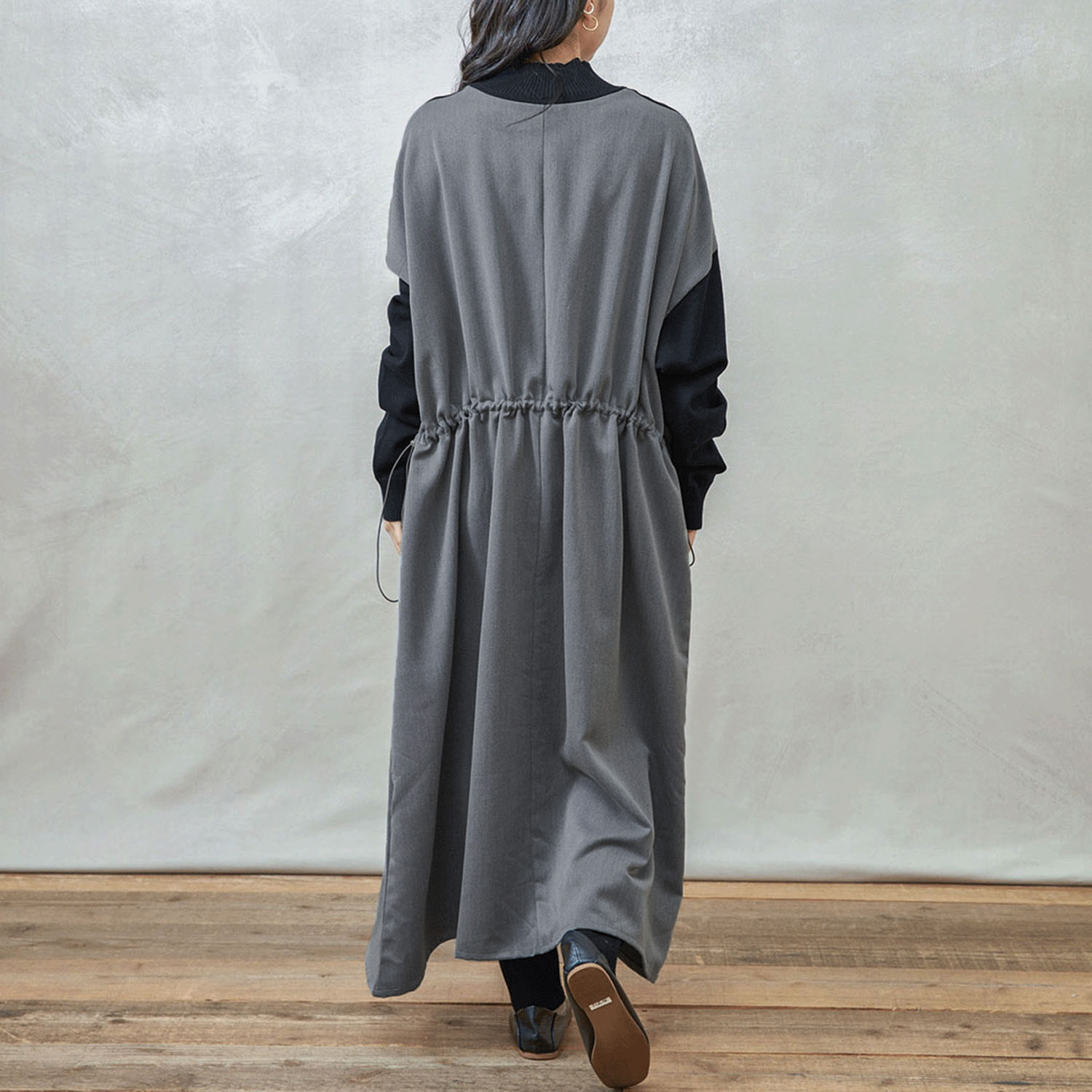 【Insta Live】teMite ニット×布帛ドッキングワンピース - 画像12