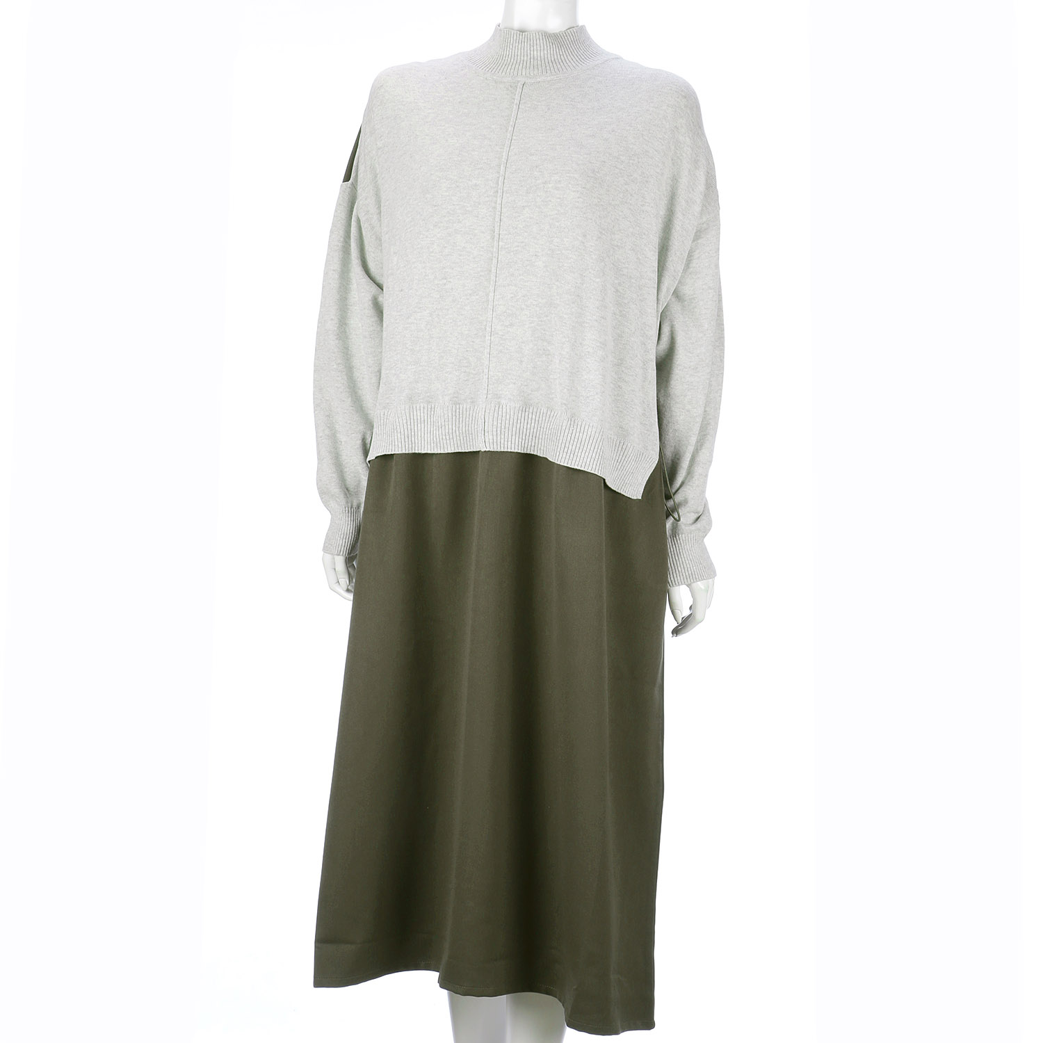 【Insta Live】teMite ニット×布帛ドッキングワンピース - 画像21