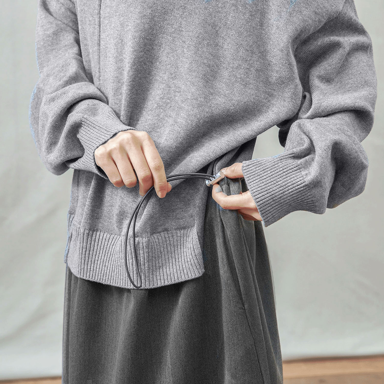 【Insta Live】teMite ニット×布帛ドッキングワンピース - 画像6