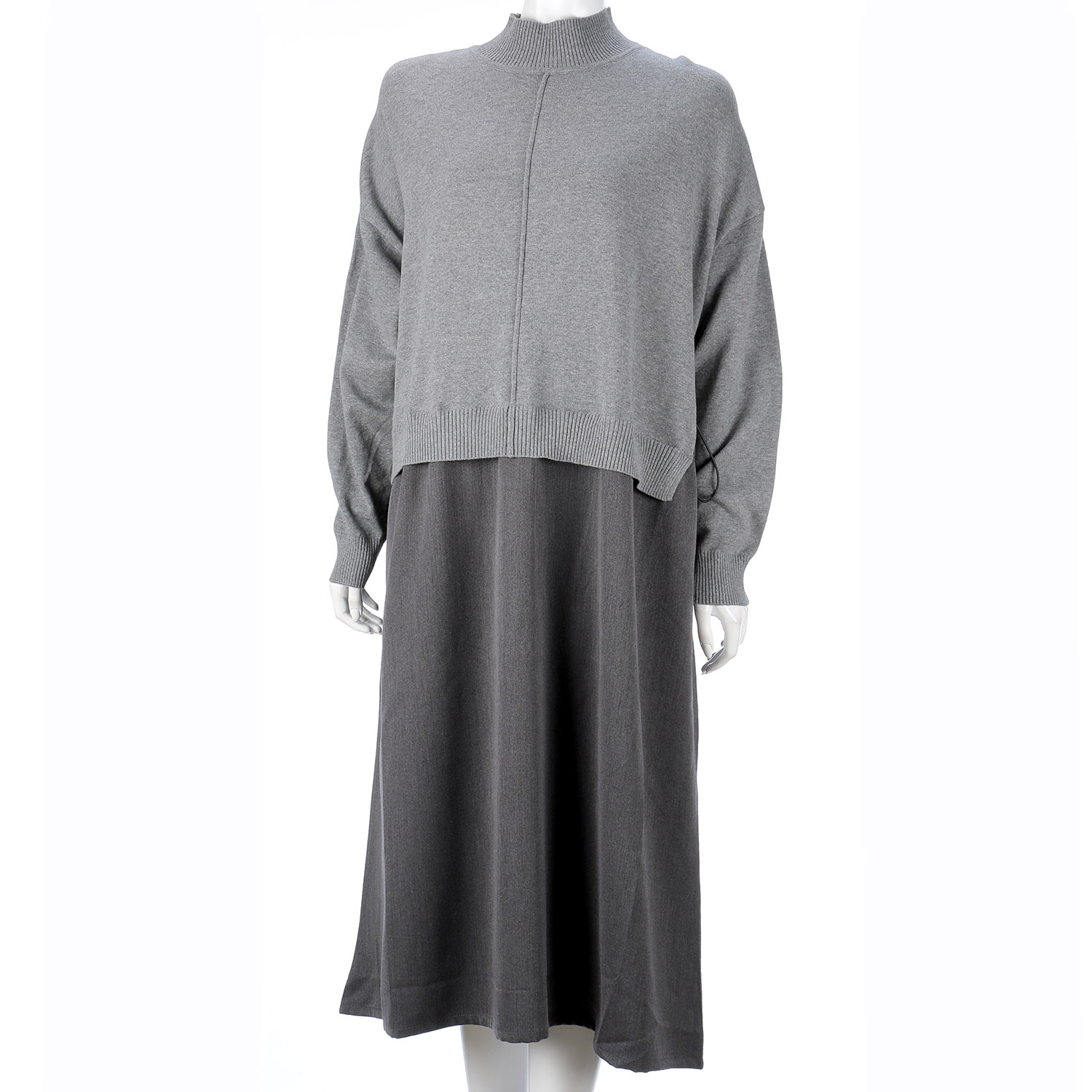 【Insta Live】teMite ニット×布帛ドッキングワンピース - 画像7