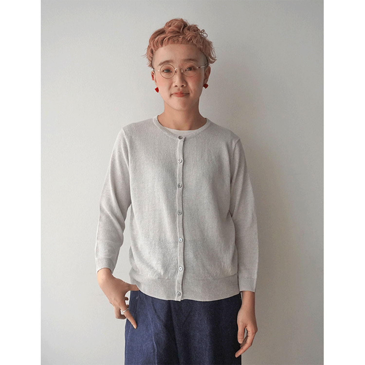 mao made クルーネックキラキラカーディガン