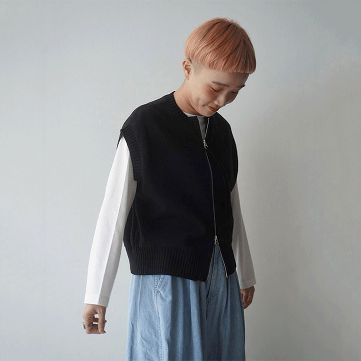 mao made 異ゲージリブWジップベスト - 画像3