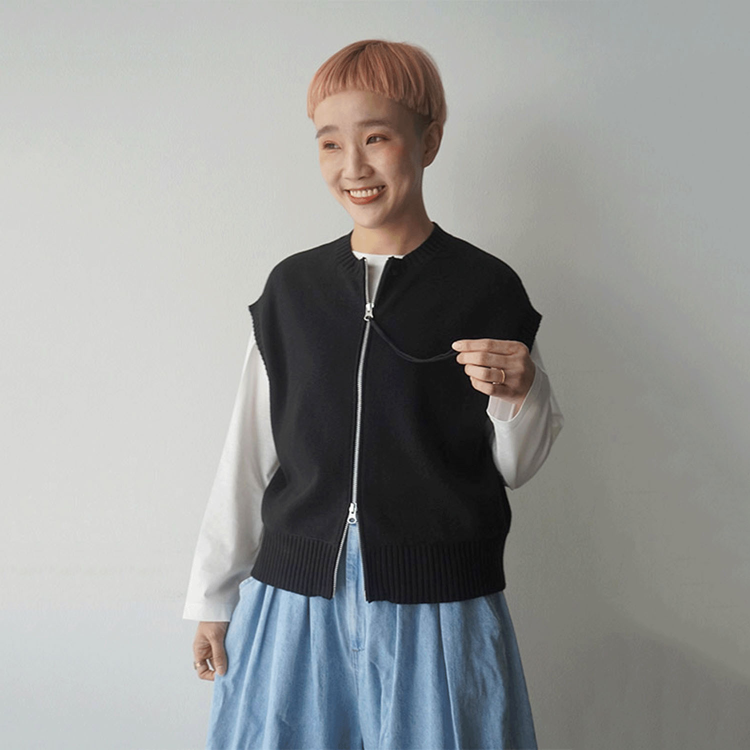 mao made 異ゲージリブWジップベスト