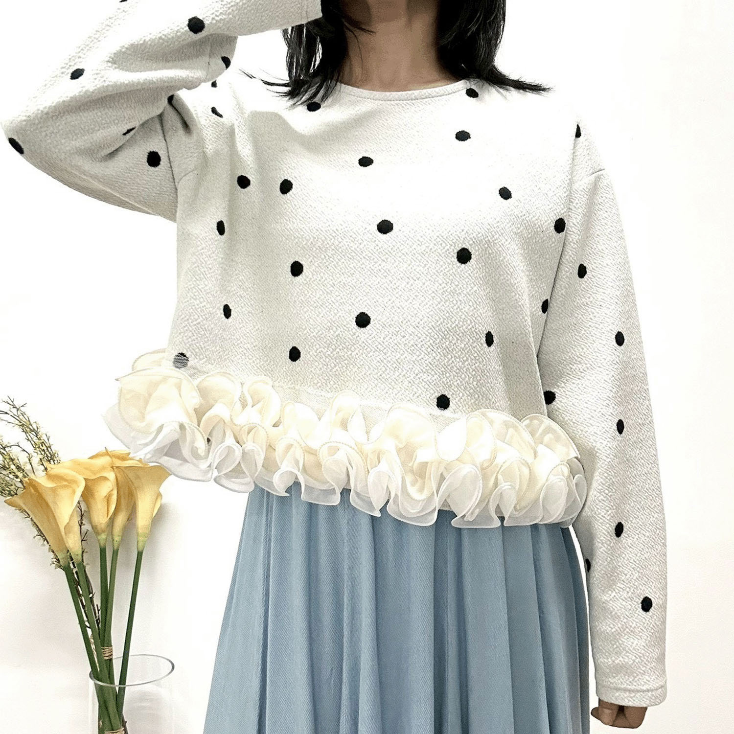 MONiLE ドットジャカード裾フリルトップス - 画像4