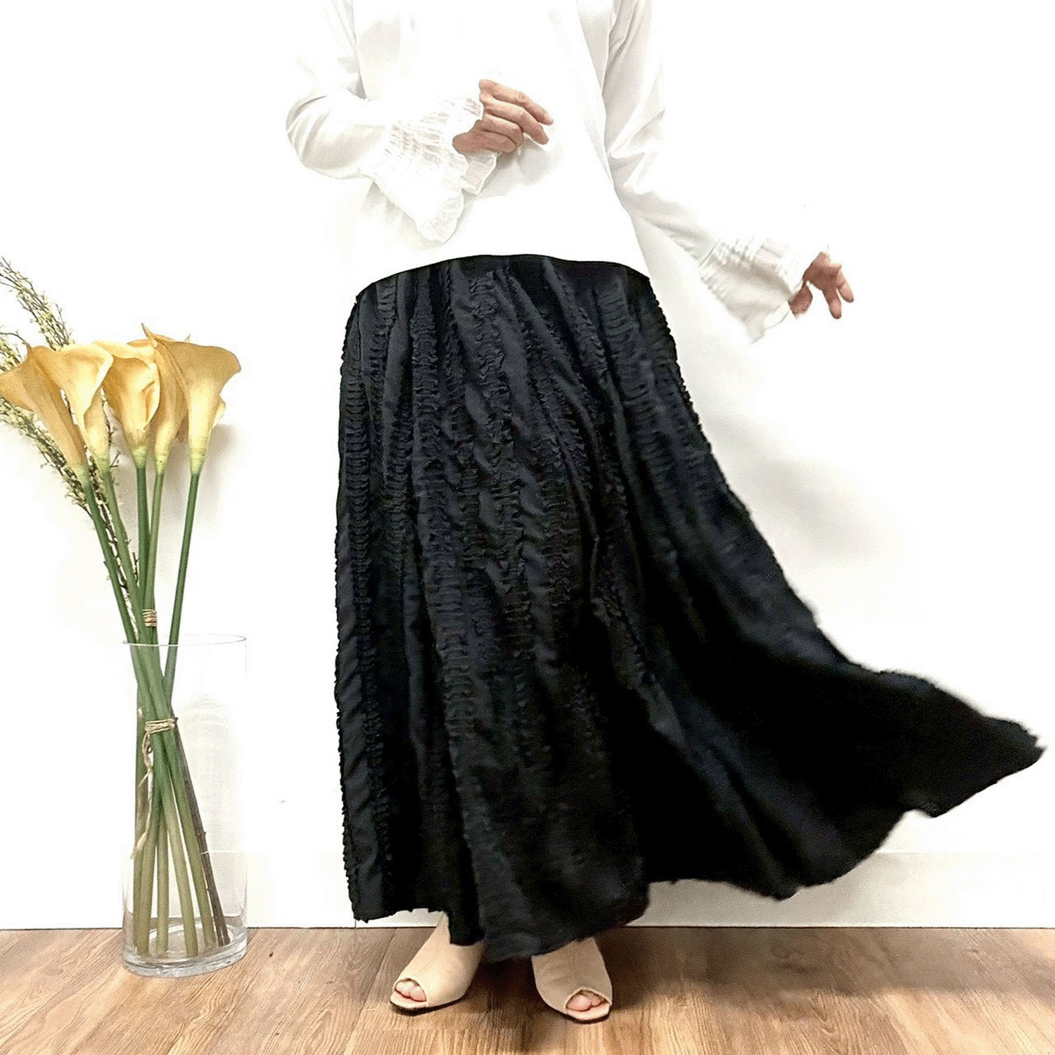 MONiLE フリルストライプフレアースカート - 画像3