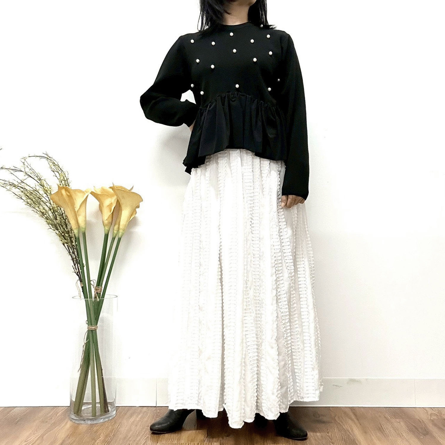 【Insta Live】MONiLE フリルストライプフレアースカート - 画像5