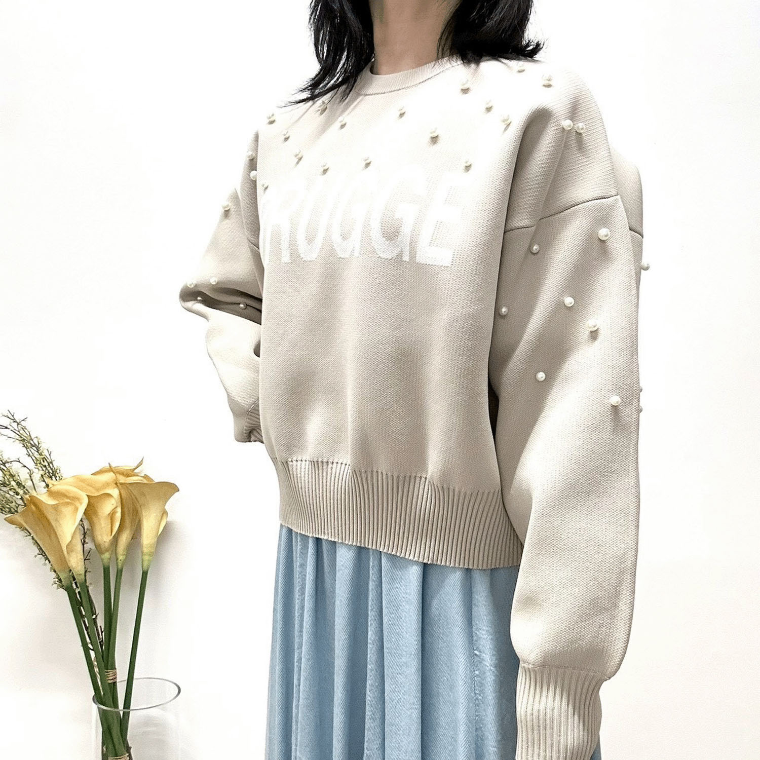 MONiLE パール付きロゴジャカードニット - 画像7