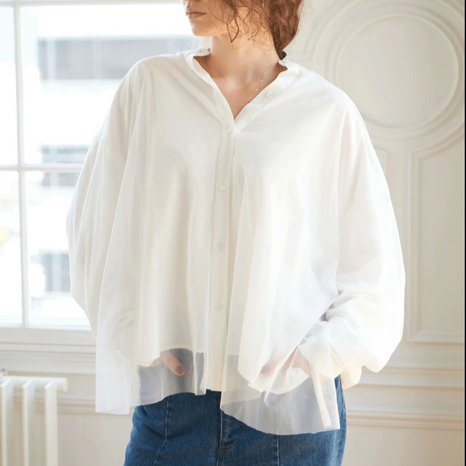 【Insta Live】Brown＆Street チュールレイヤードシャツブラウス - 画像1