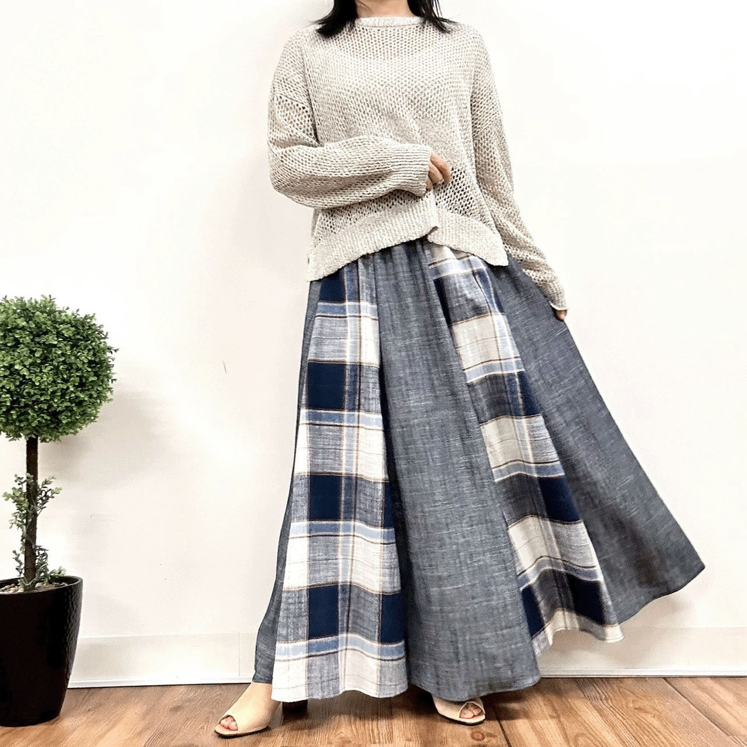 MONiLE 麻混チェック＆無地コンビスカート - 画像10