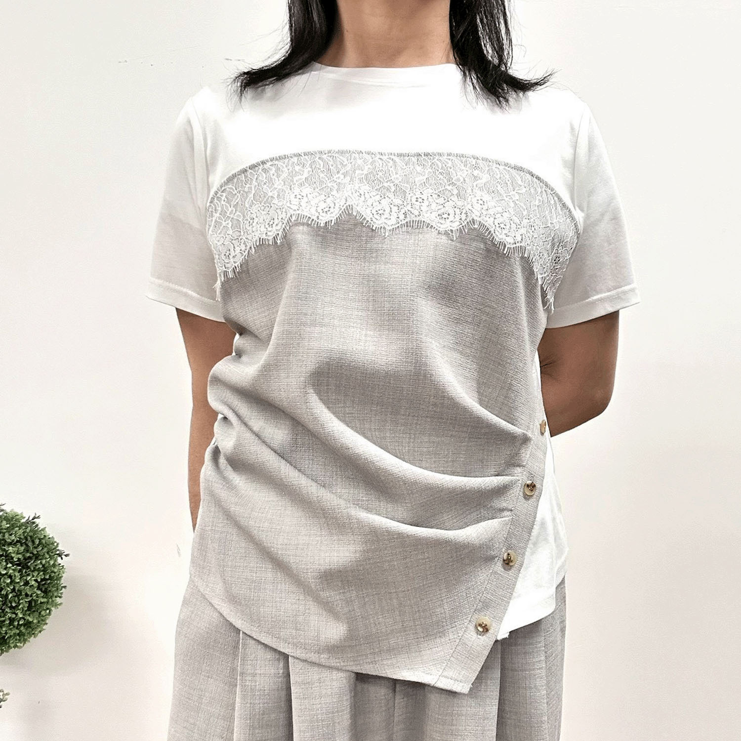 MONiLE レース付麻タッチコンビTシャツ