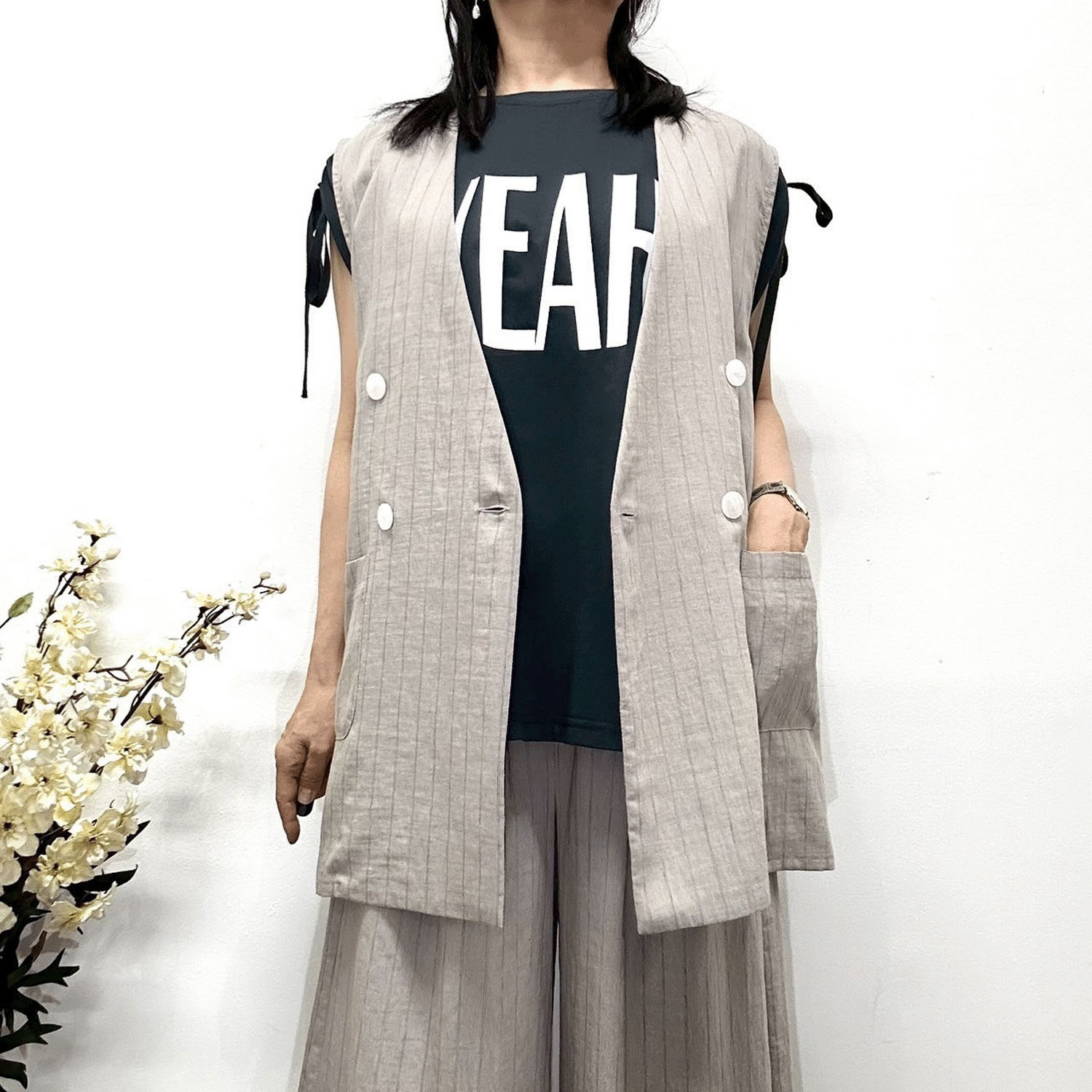 【Insta Live】MONiLE シアーストライプノースリジャケット