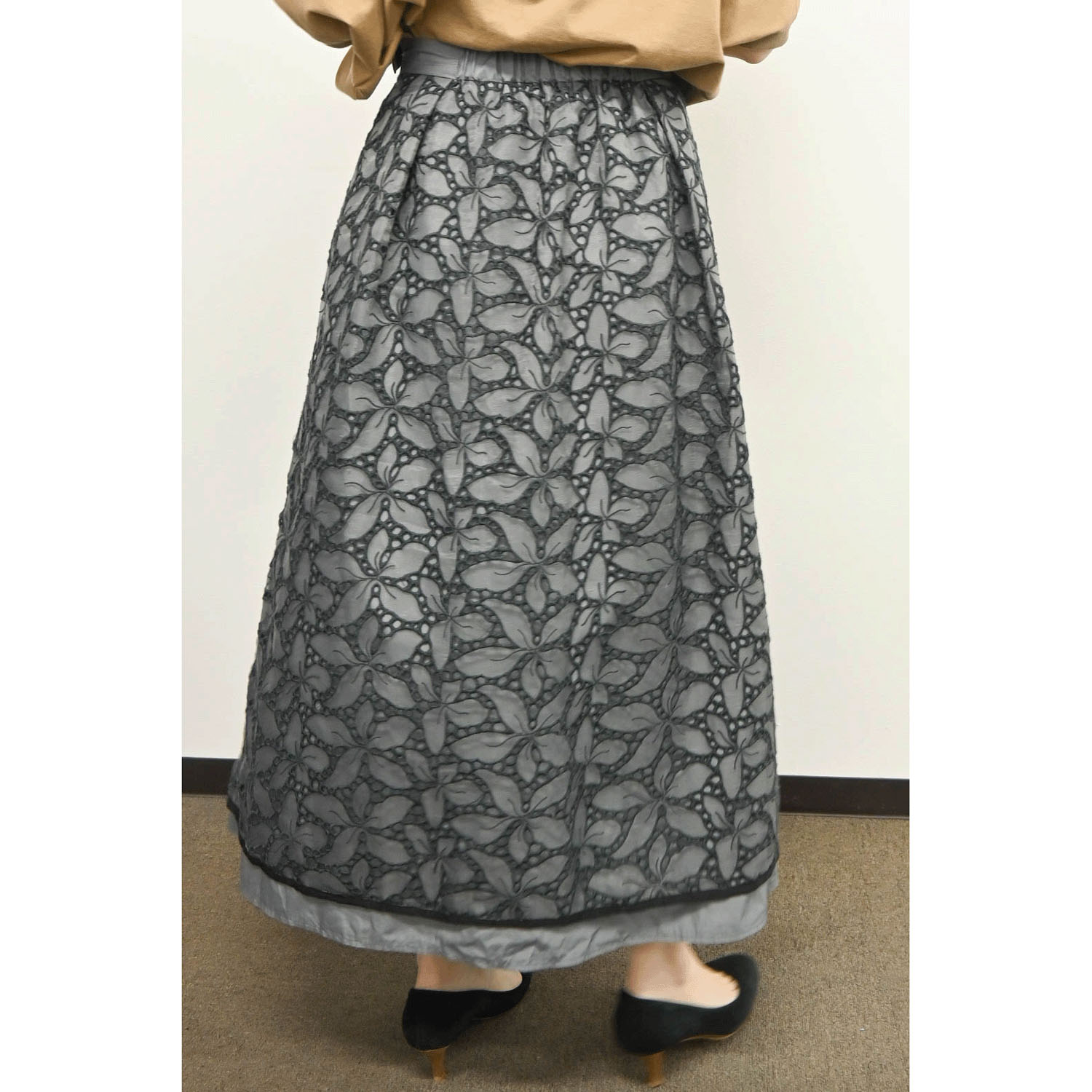 trois オーガンジーレース×ツイルレイヤードスカート - 画像3