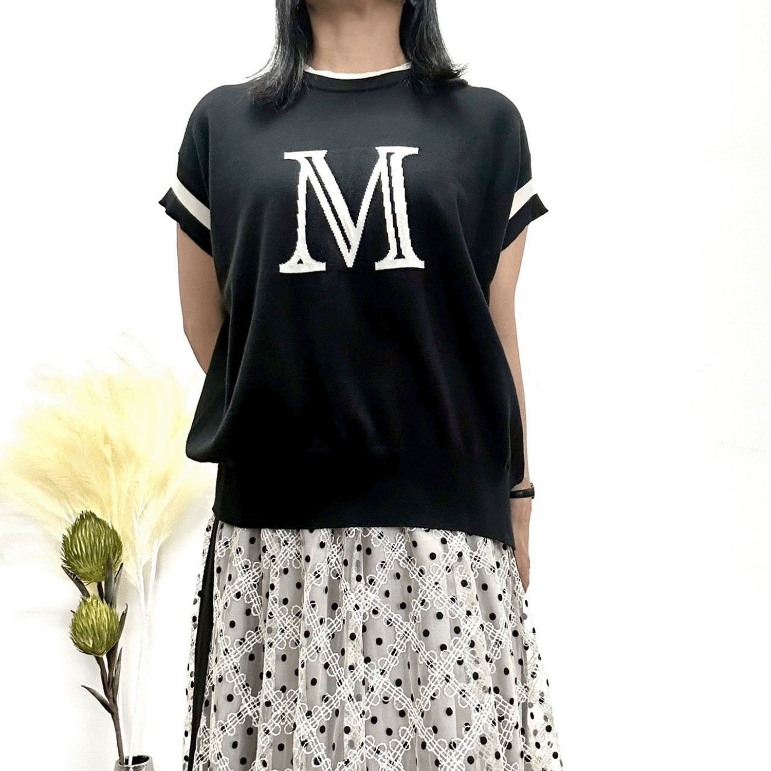 【Insta Live】MONiLE ロゴジャカード半袖ニット - 画像1