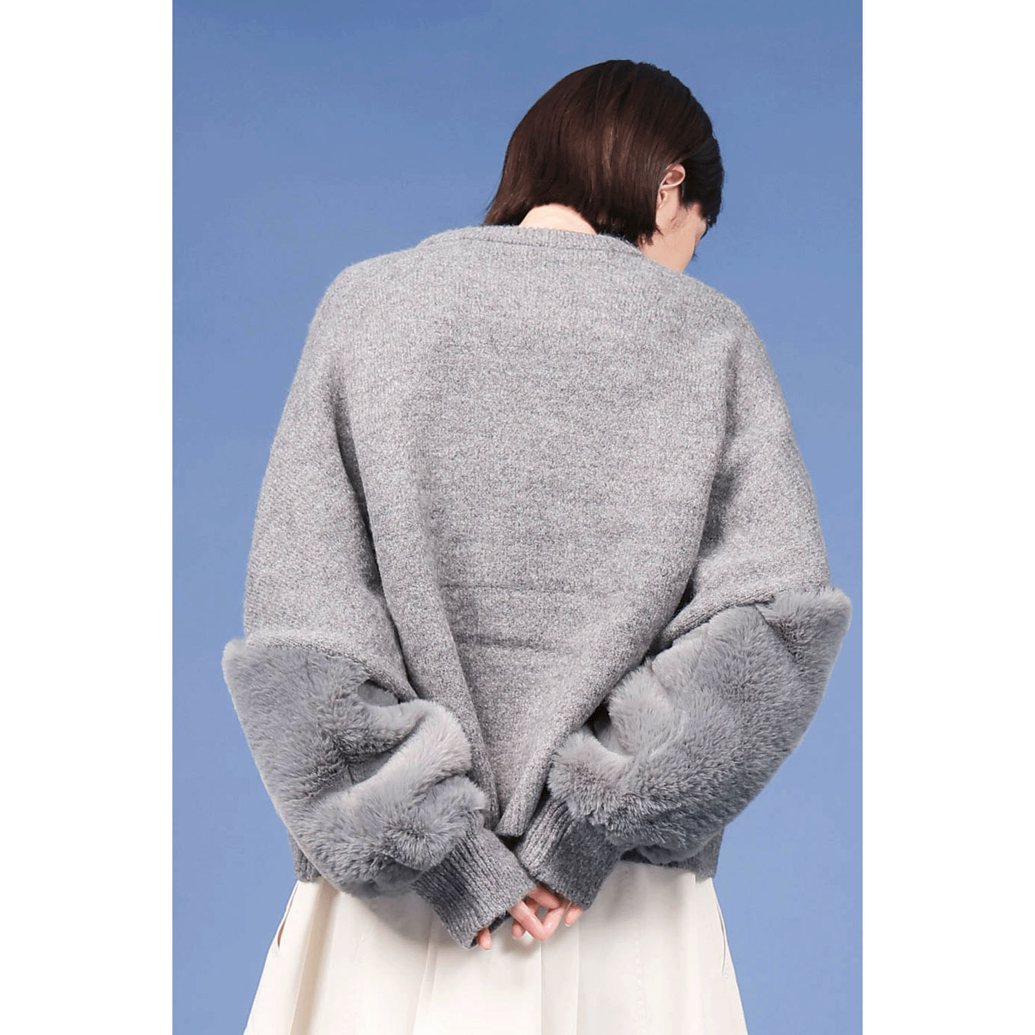 【Insta Live】trois 袖エコファー切替プルオーバーニット - 画像5