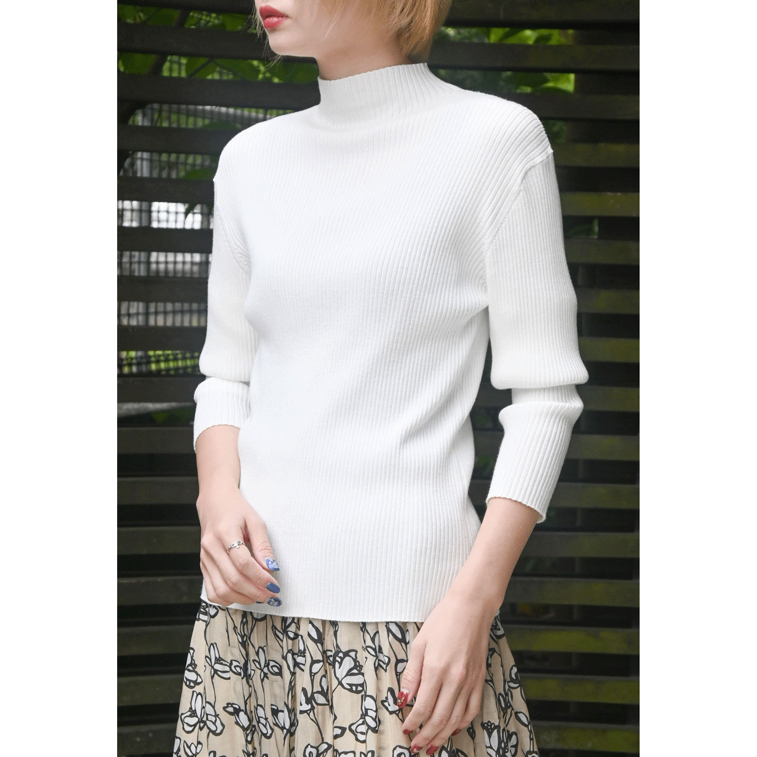 trois テレコ無地＆ボーダー7分袖ハイネックテレコニット - 画像13